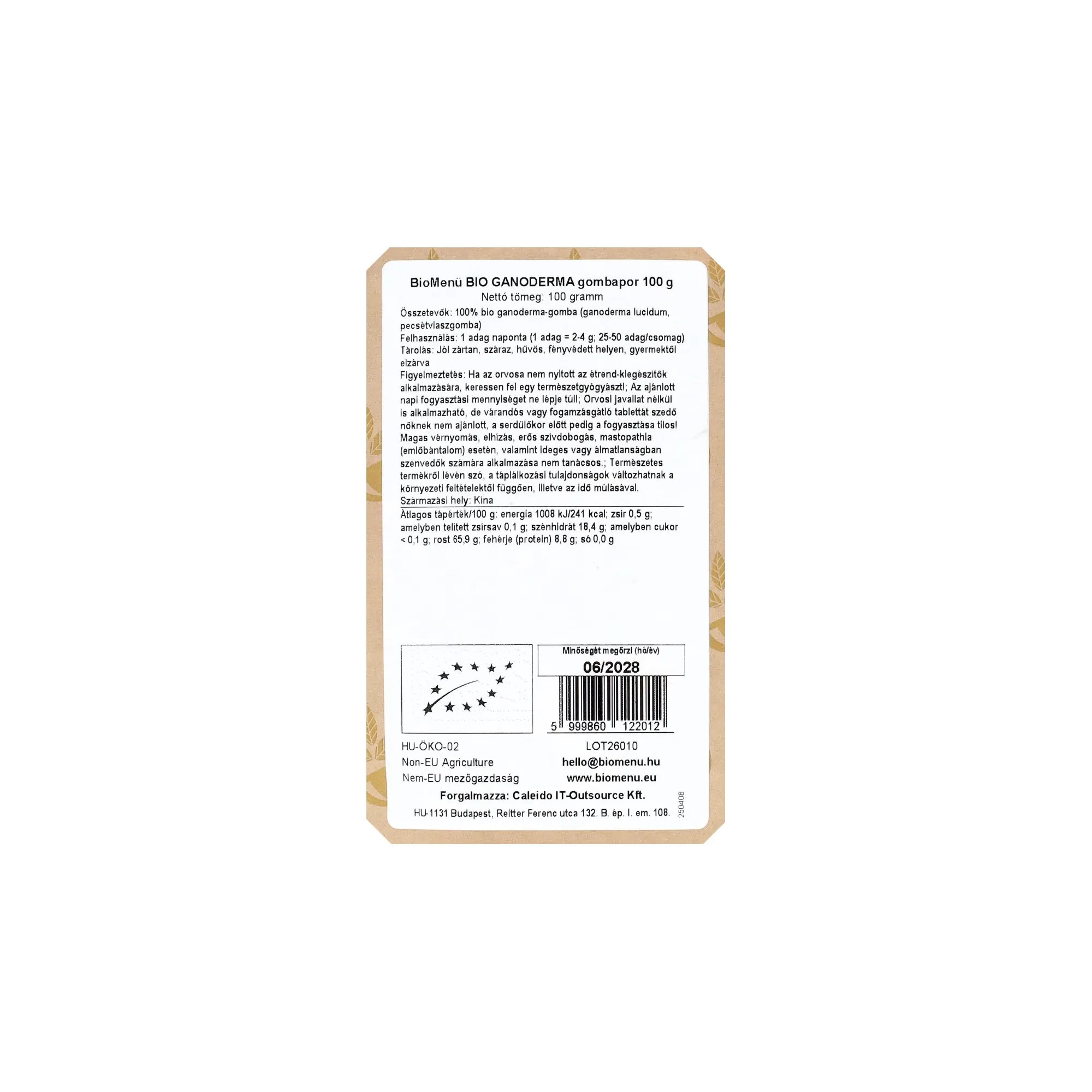 BioMenü BIO GANODERMA gombapor 100 g