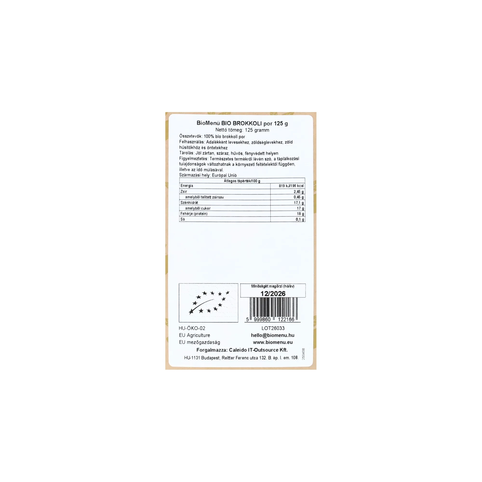 BioMenü BIO BROKKOLI por 125 g
