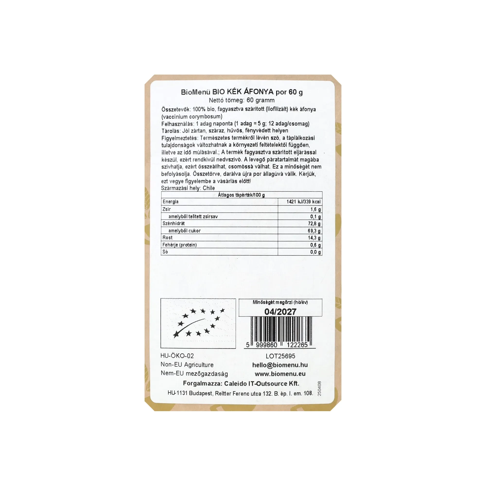BioMenü BIO KÉKÁFONYA kivonat por 60 g