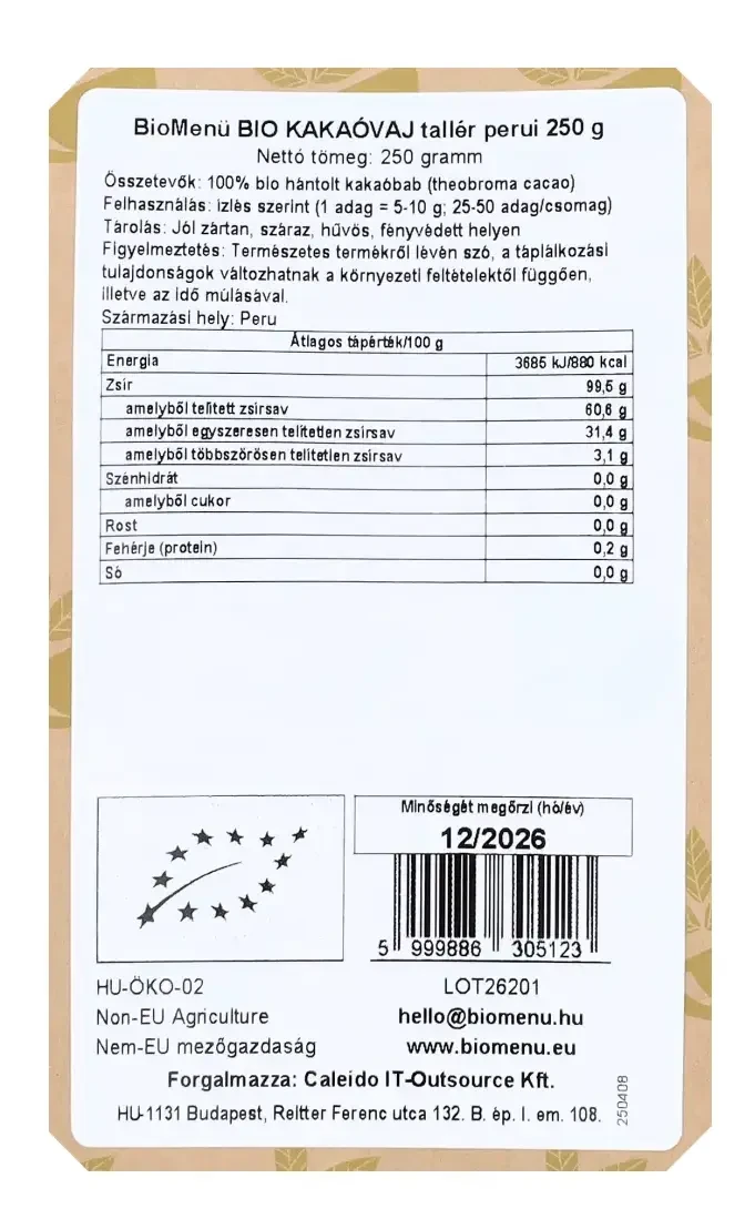 BIO KAKAÓVAJ tallér perui 250 g