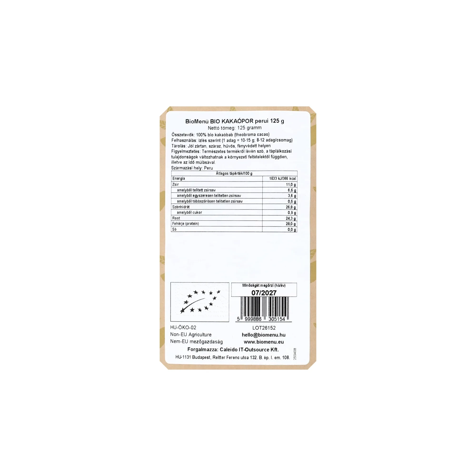 BioMenü BIO KAKAÓPOR perui 125 g