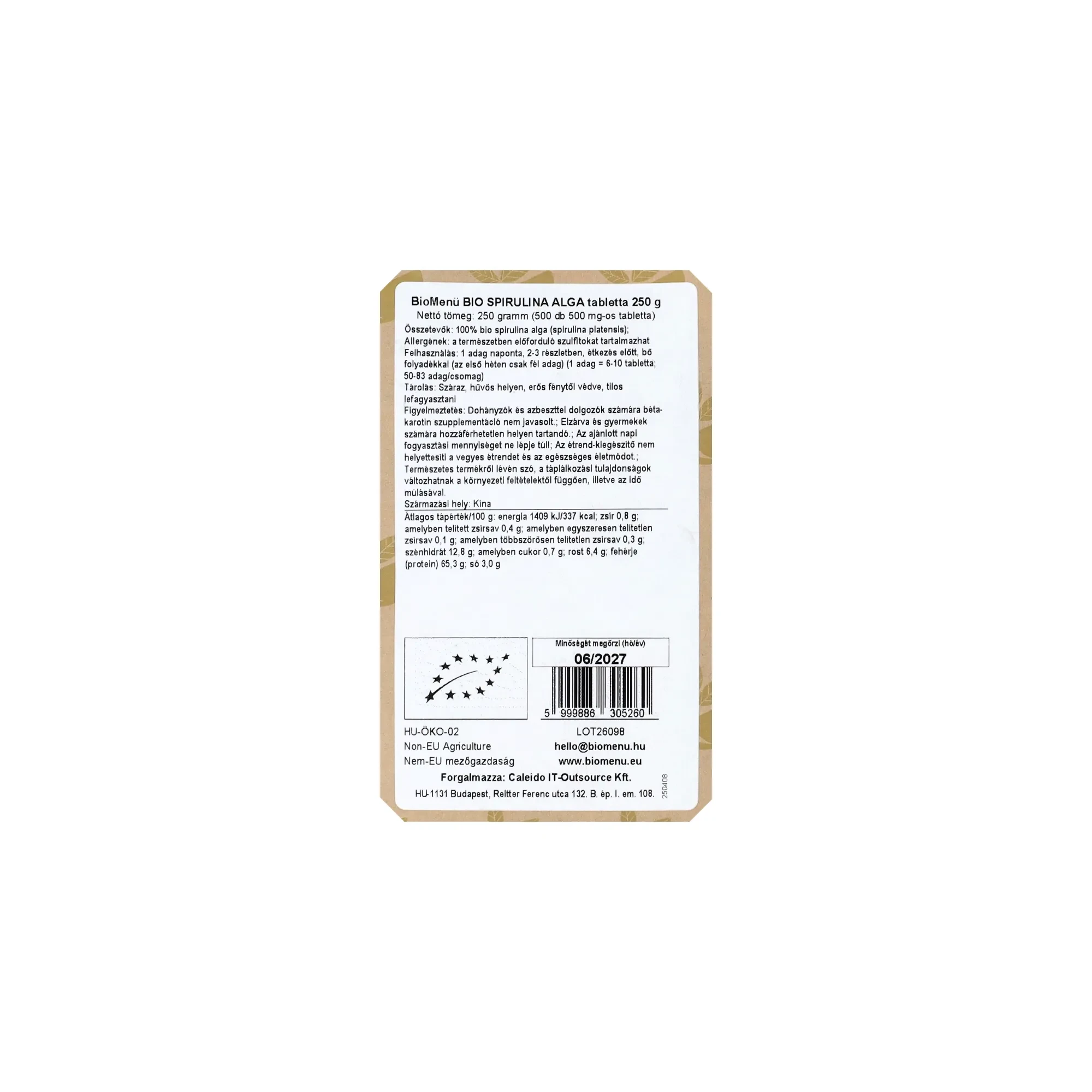 BioMenü BIO SPIRULINA tabletta 250 g