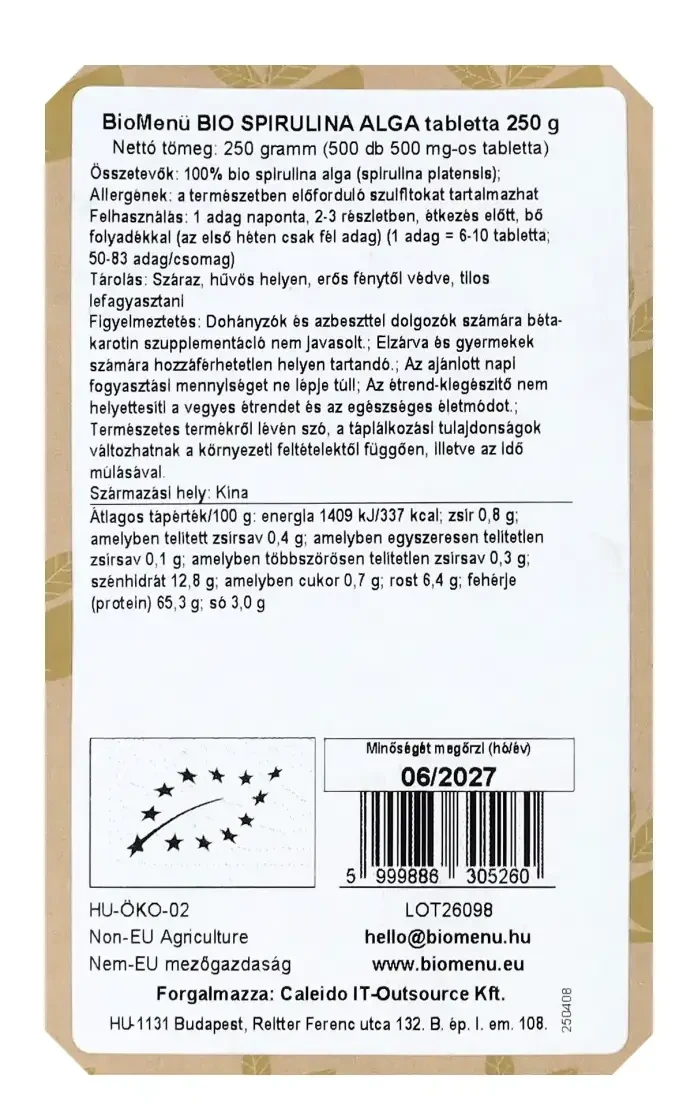 BioMenü BIO SPIRULINA tabletta 250 g