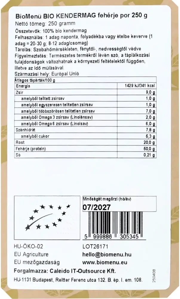 BioMenü Kendermag fehérje por 250g