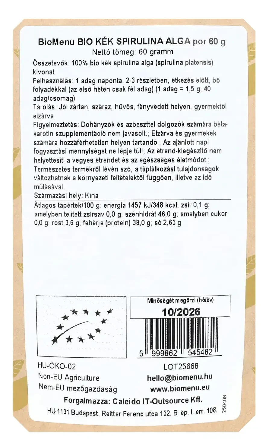 BioMenü BIO KÉK SPIRULINA ALGA por 60 g