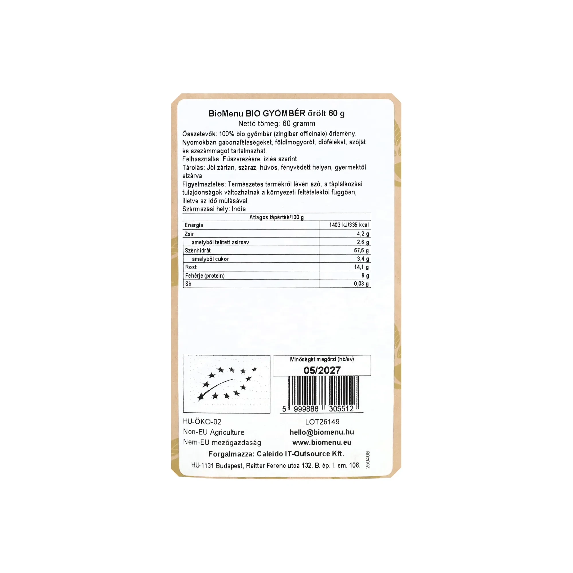 BioMenü BIO GYÖMBÉR őrölt 60 g