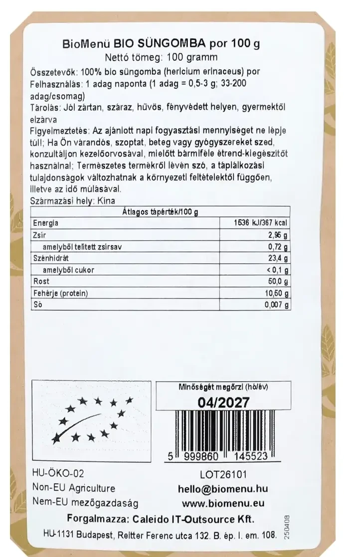 Biomenü Bio Süngomba por 100g