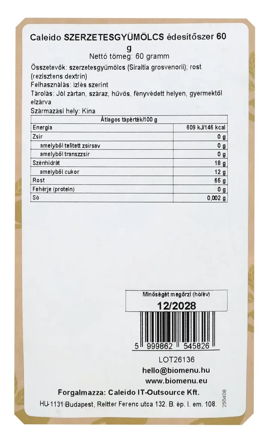 Caleido Szerzetesgyümölcs Édesítőszer 60 g