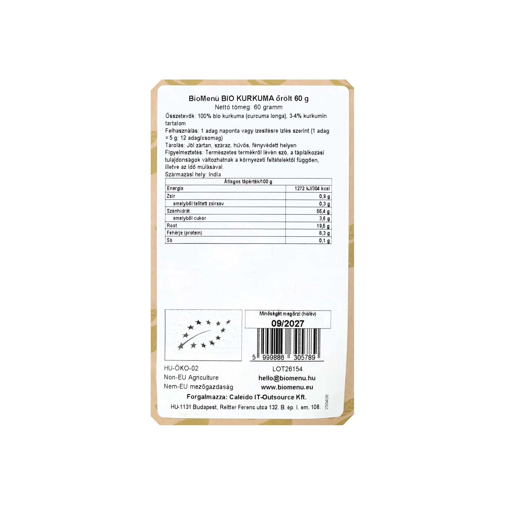 BioMenü Bio őrölt kurkuma 60g