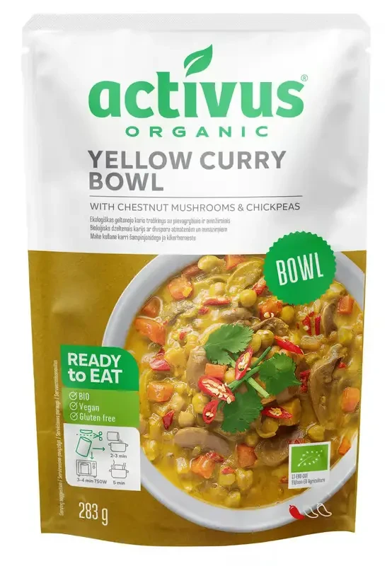 Activus BIO Sárga curry tál csiperkegombával és csicseriborsóval 283g