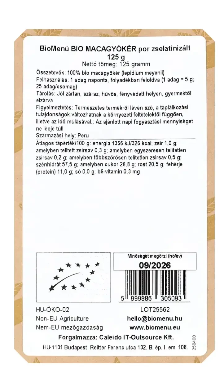 BioMenü BIo Zselatinizált Maca-gyökér por 125g