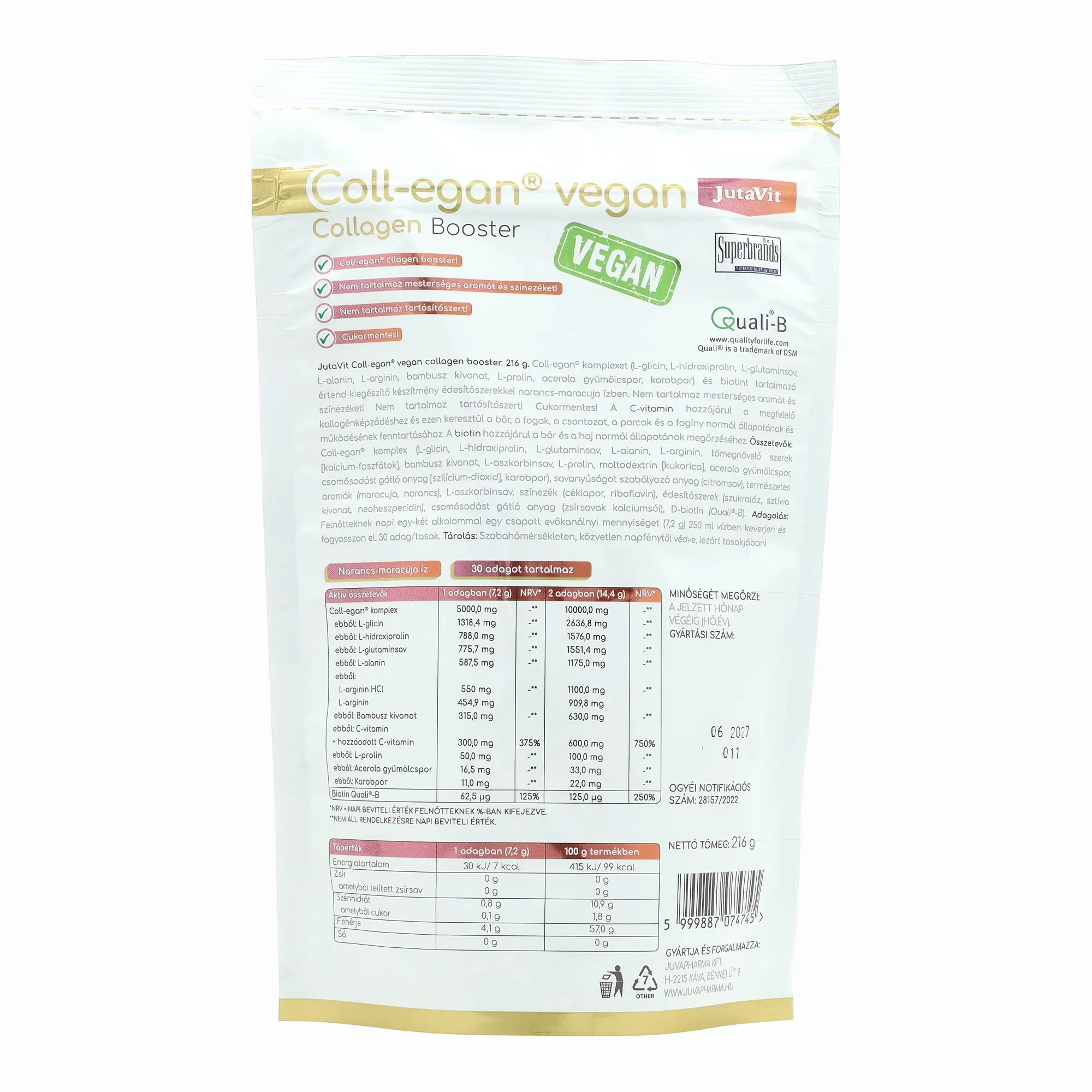 JutaVit Coll-egan vegan Narancs-maracuja 216g