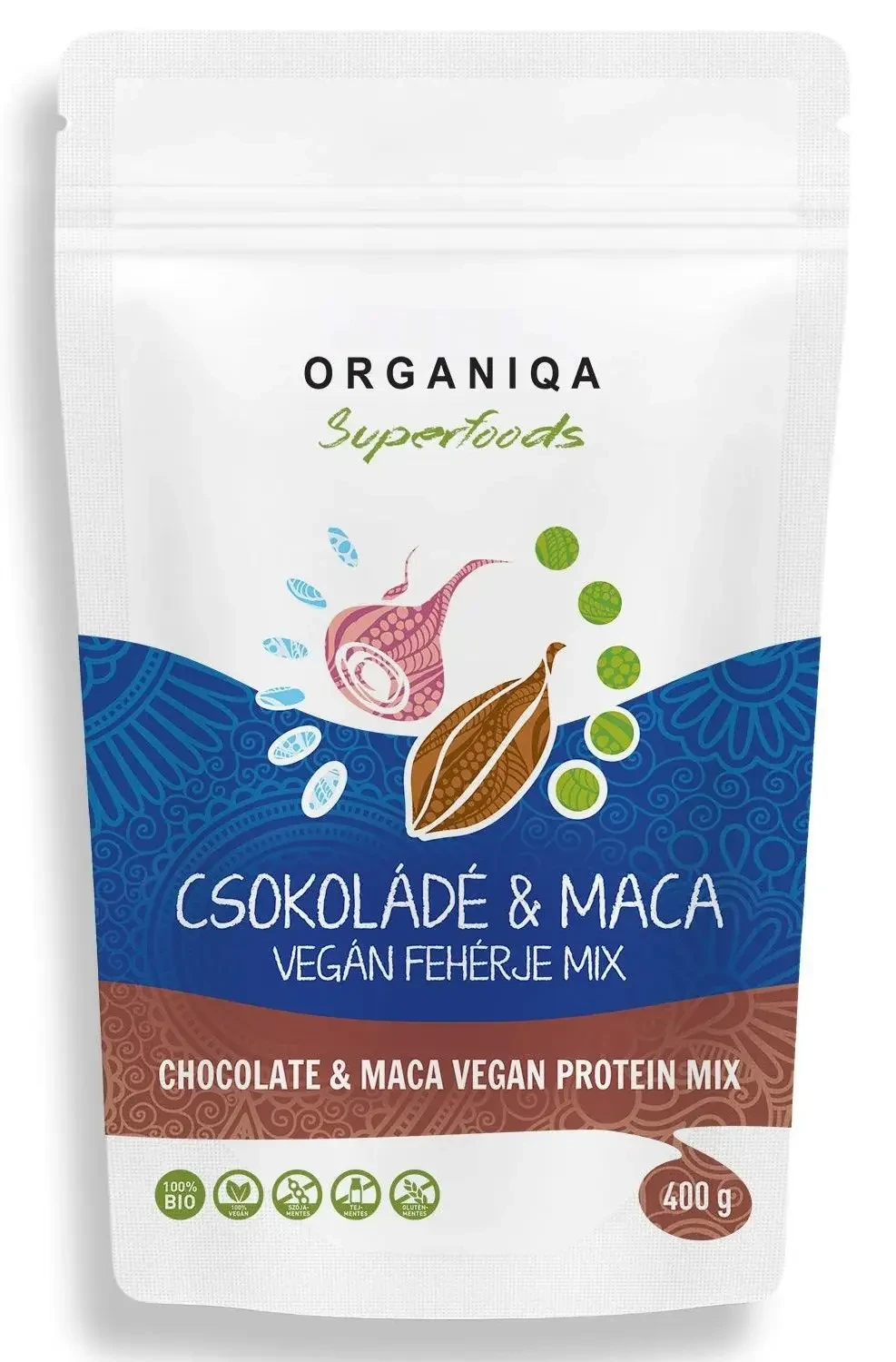Organiqa BIO Csokoládé-maca Vegán fehérje mix 200g