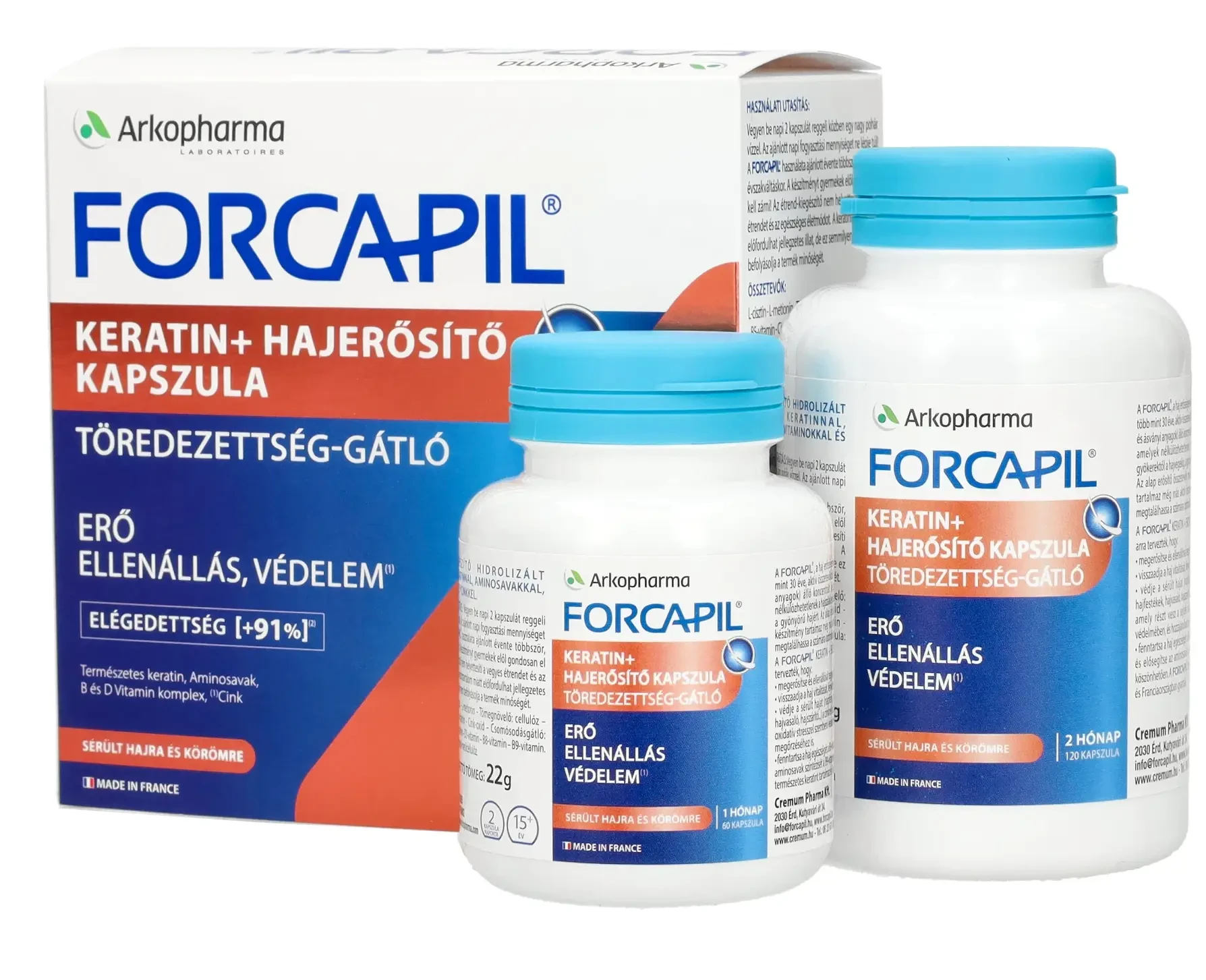 Forcapil Keratin + Hajerősítő kapszula 180 db