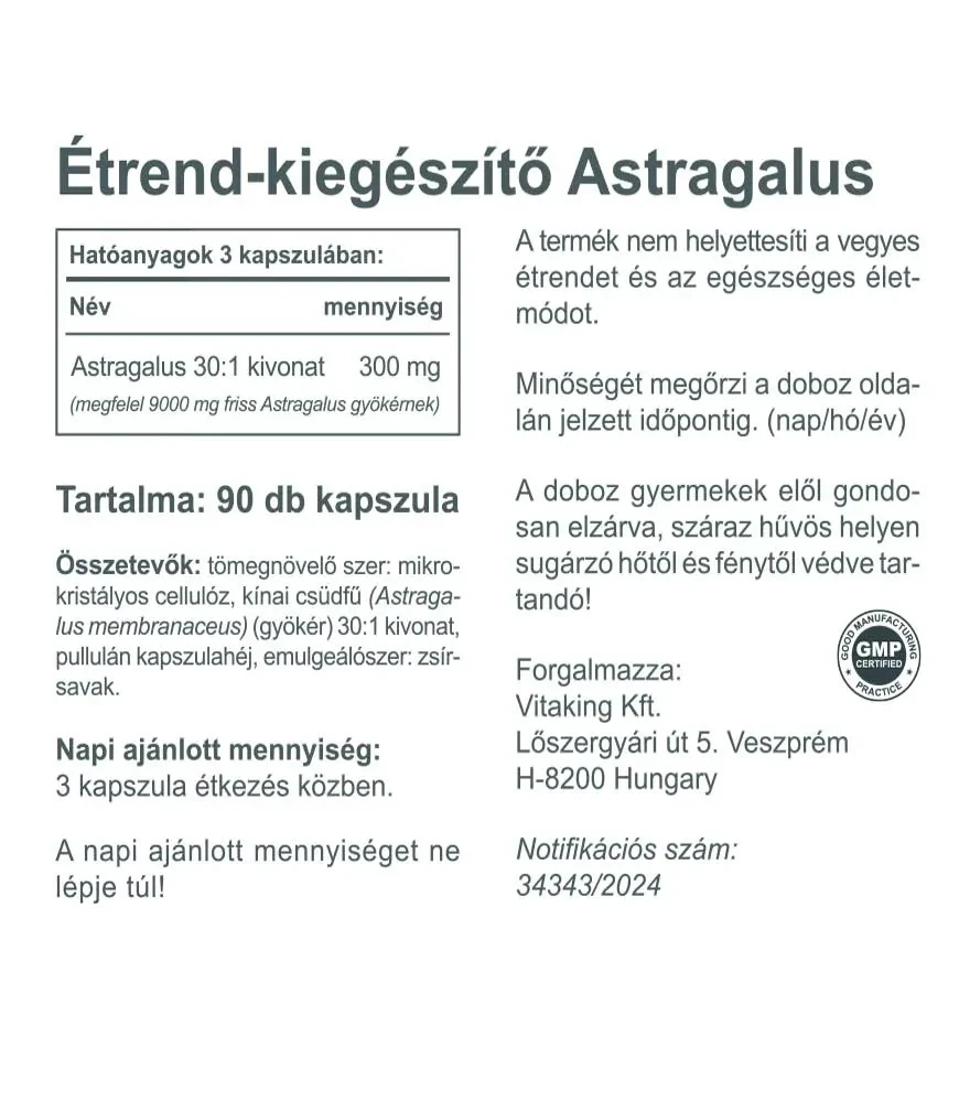Vitaking Astragalus kivonat 100mg 90db