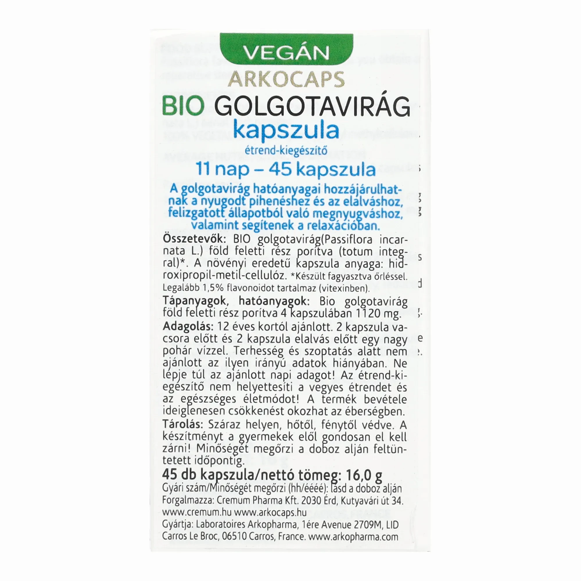 Arkocaps BIO Golgotavirág kapszula 45db