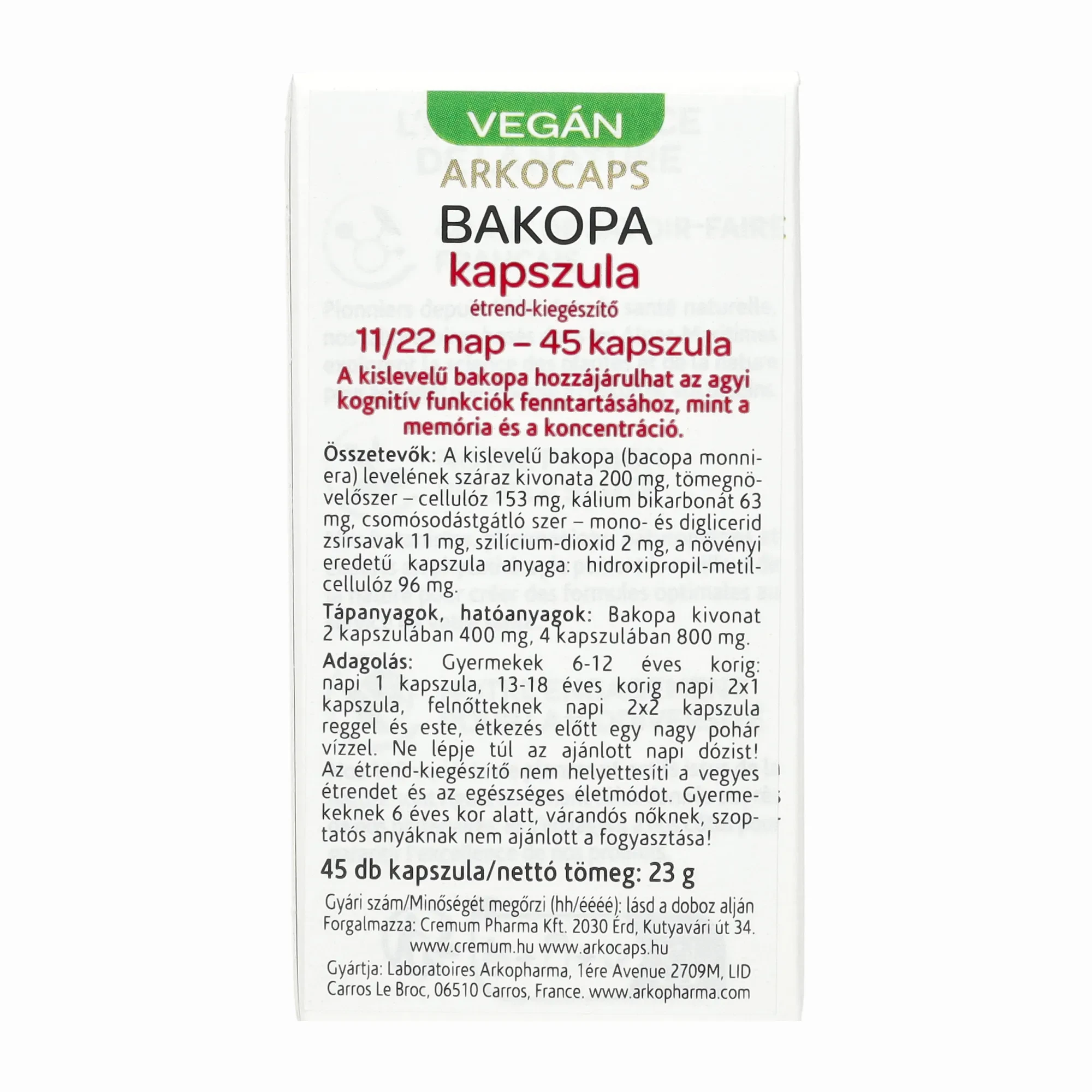 Arkocaps Bakopa kapszula 45db