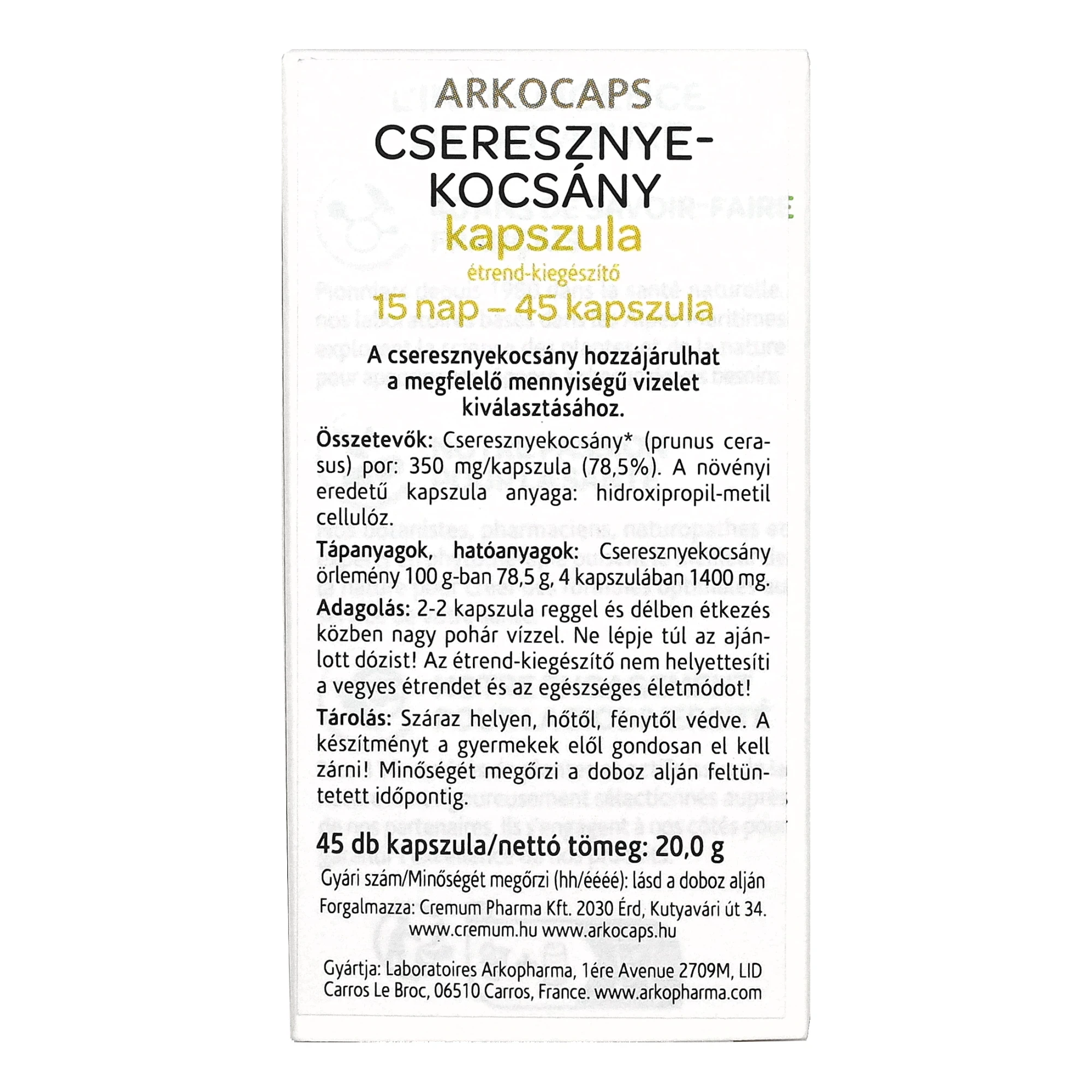 Arkocaps Cseresznyekocsány kapszula 45db