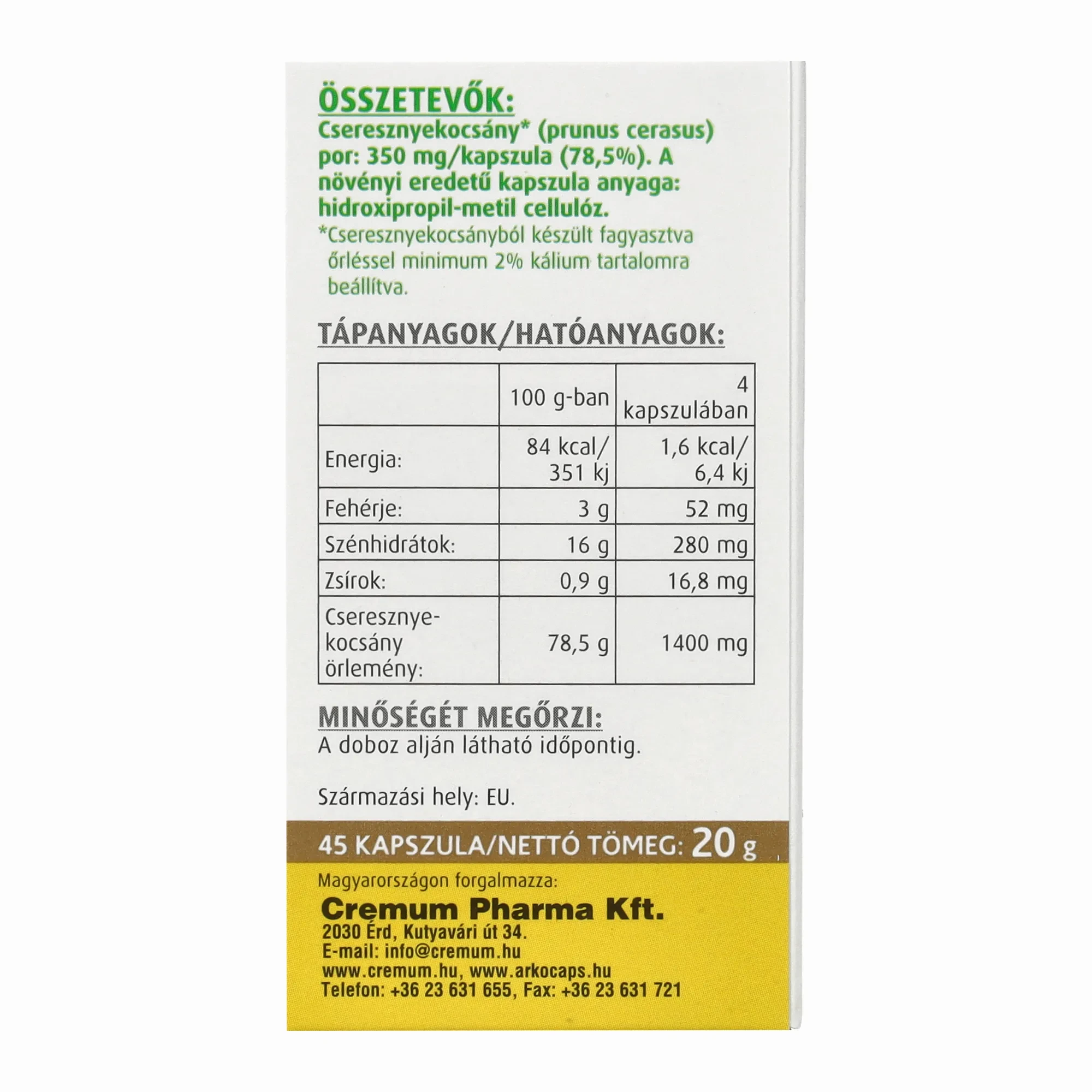 Arkocaps Cseresznyekocsány kapszula 45db