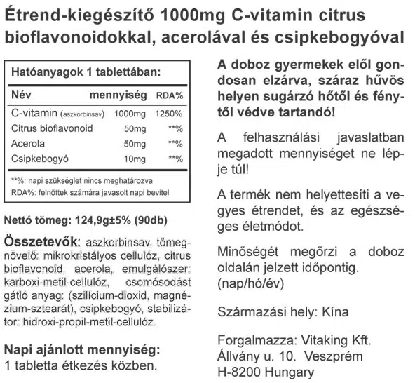 VK 1000mg C-Vitamin Bioflavonoid Csipke., Acerola 90db