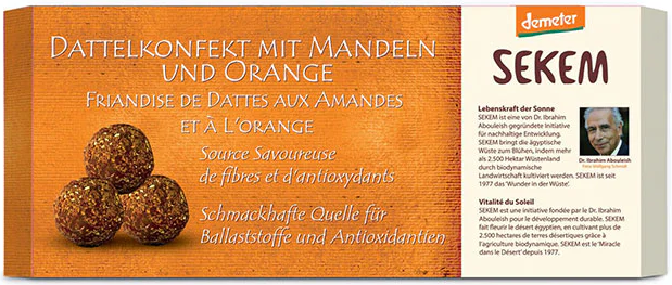 Sekem Biodinamikus Demeter Mandulás/Narancsos  datolyagolyó 120g