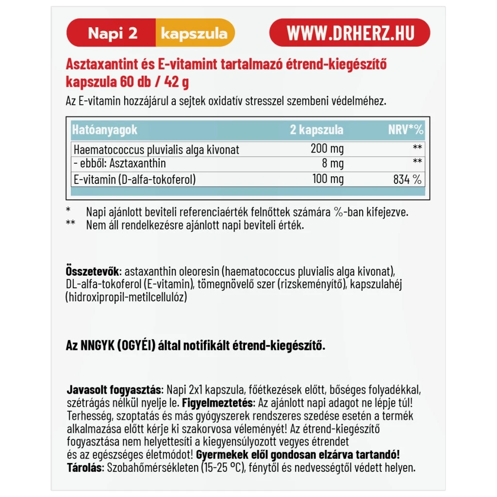 Dr. Herz Astaxantin + E vitamin  kapszula 60 db