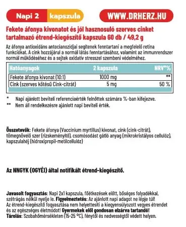 Dr.Herz Fekete Áfonya 500 mg + Szerves Cink 60 db kapszula