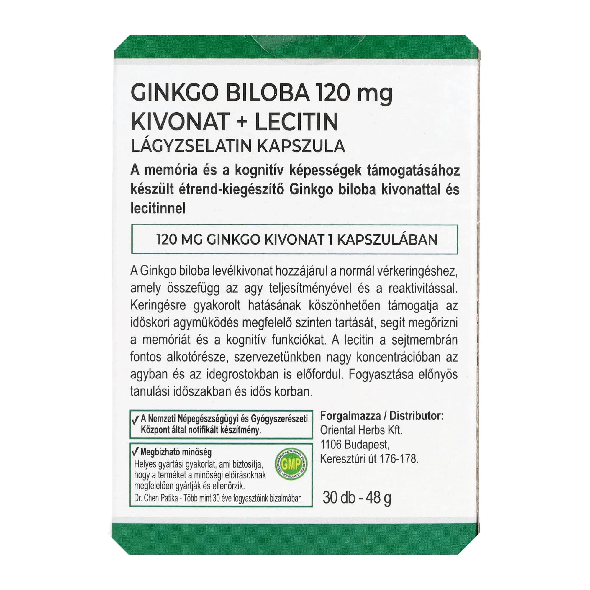 Dr. Chen Ginkgo Biloba 120 mg  + Lecitin Kapszula 30 db