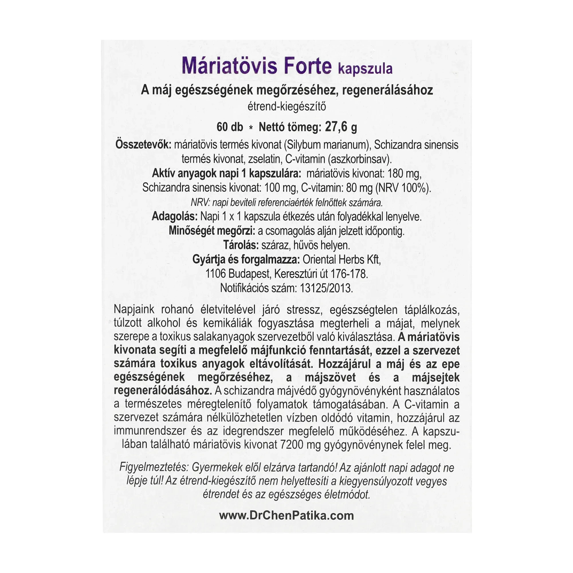 Dr. Chen Máriatövis forte capsula 60db