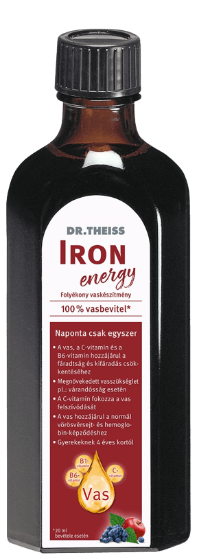 Dr. Theiss IRON energy Folyékony étrend-kiegészítő vassal és vitaminokkal, édesítőszerrel 250 ml