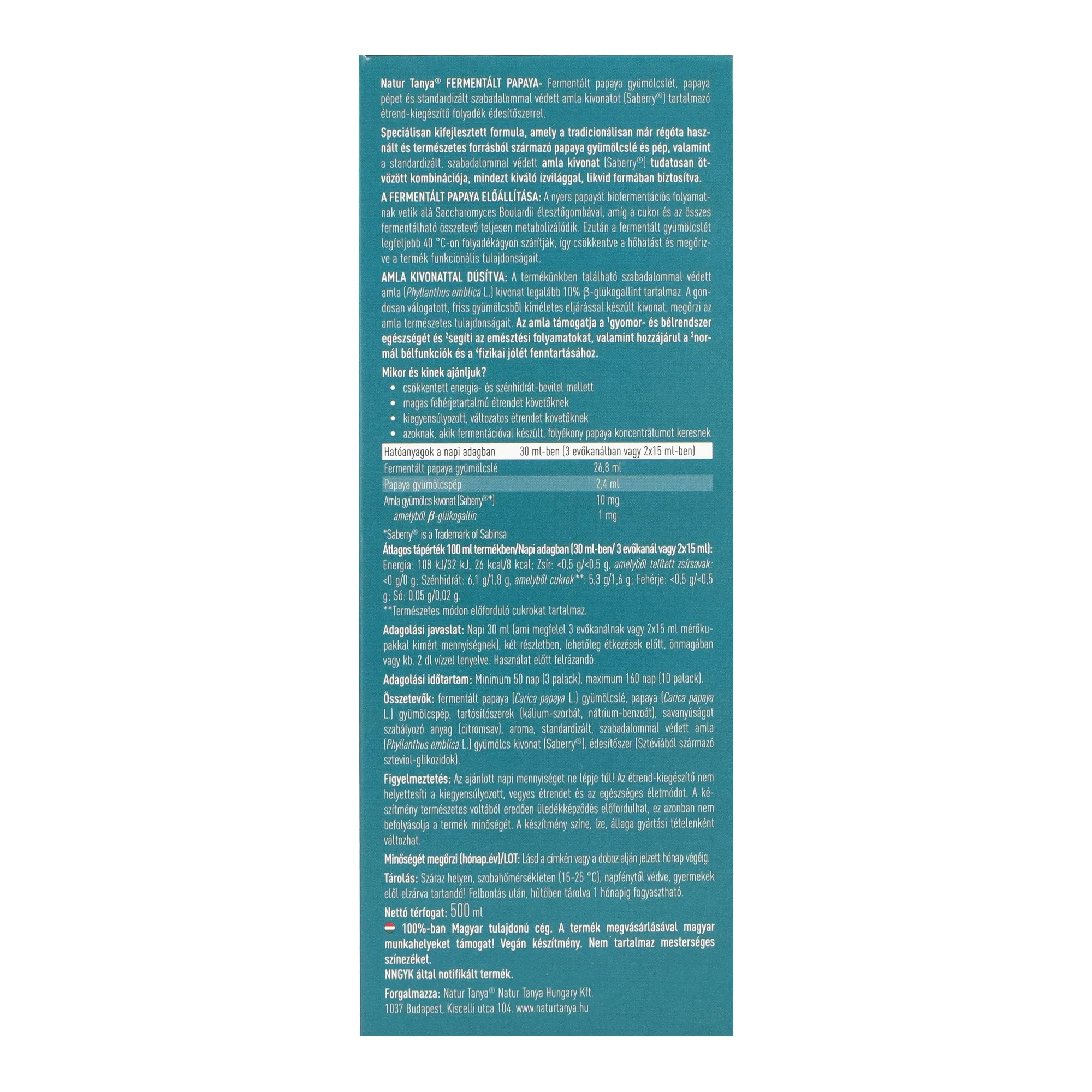 NT Fermentált Papaya koncentrátum 0,5L