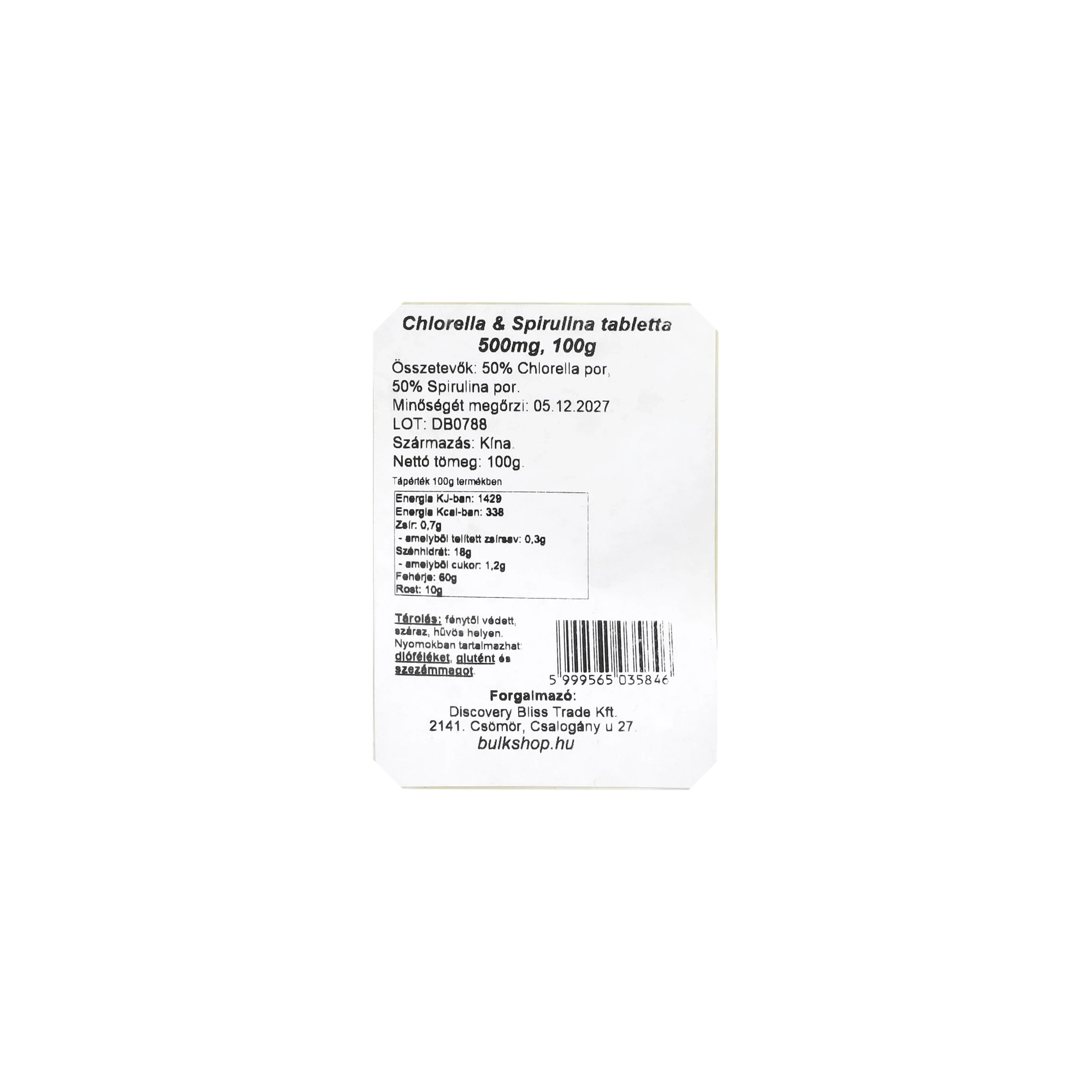 Bulkshop chlorella & spirulina tabletta 500mg, 100g