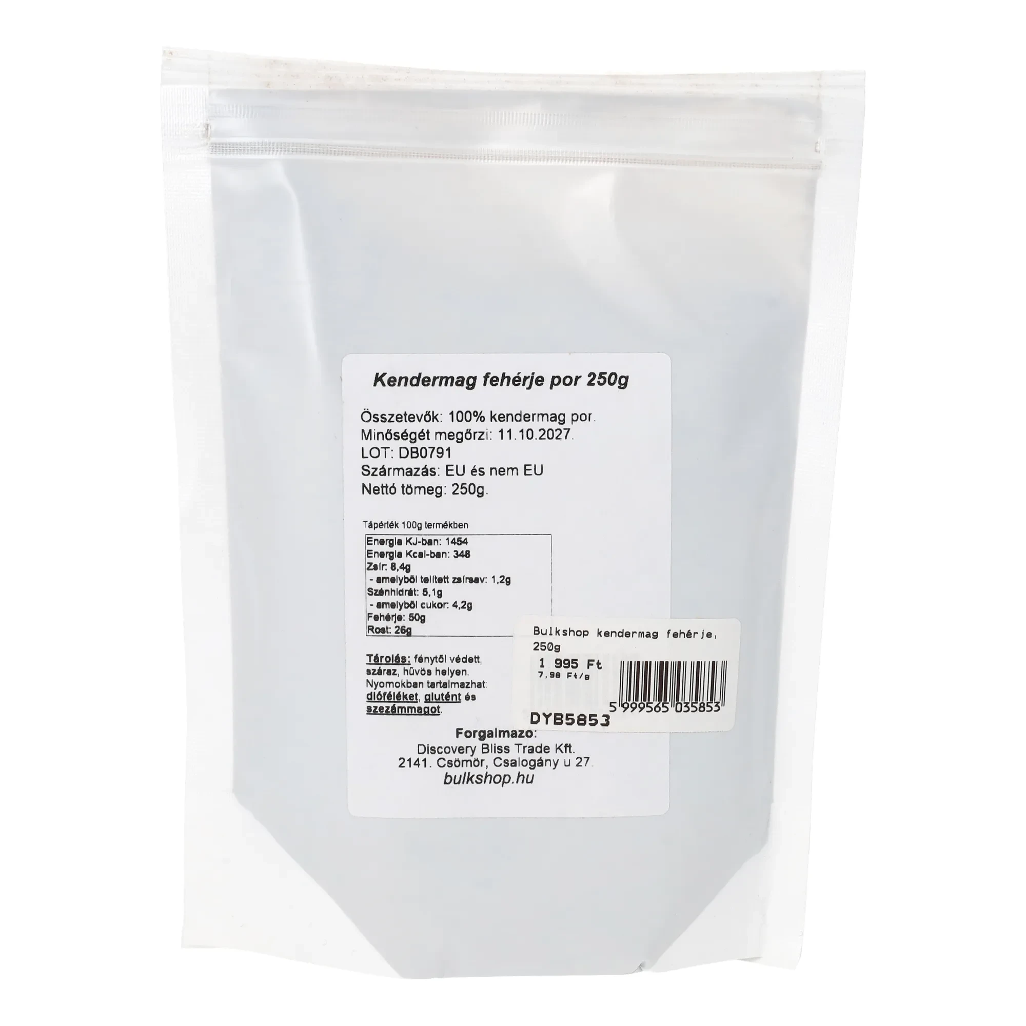 Bulkshop kendermag fehérje, 250g