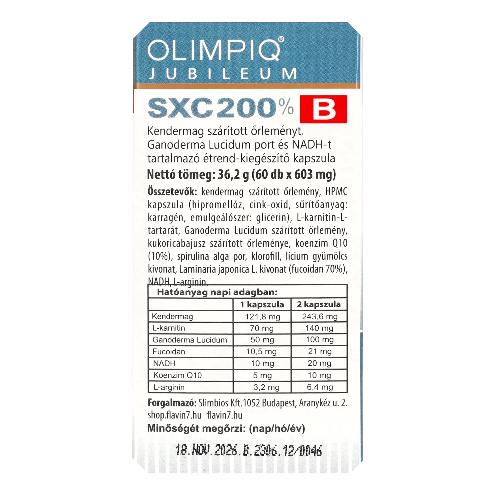 Olympiq SXC Jubileum  200 % A+ B Étrend-kiegészítő Kapszula 2x60 db