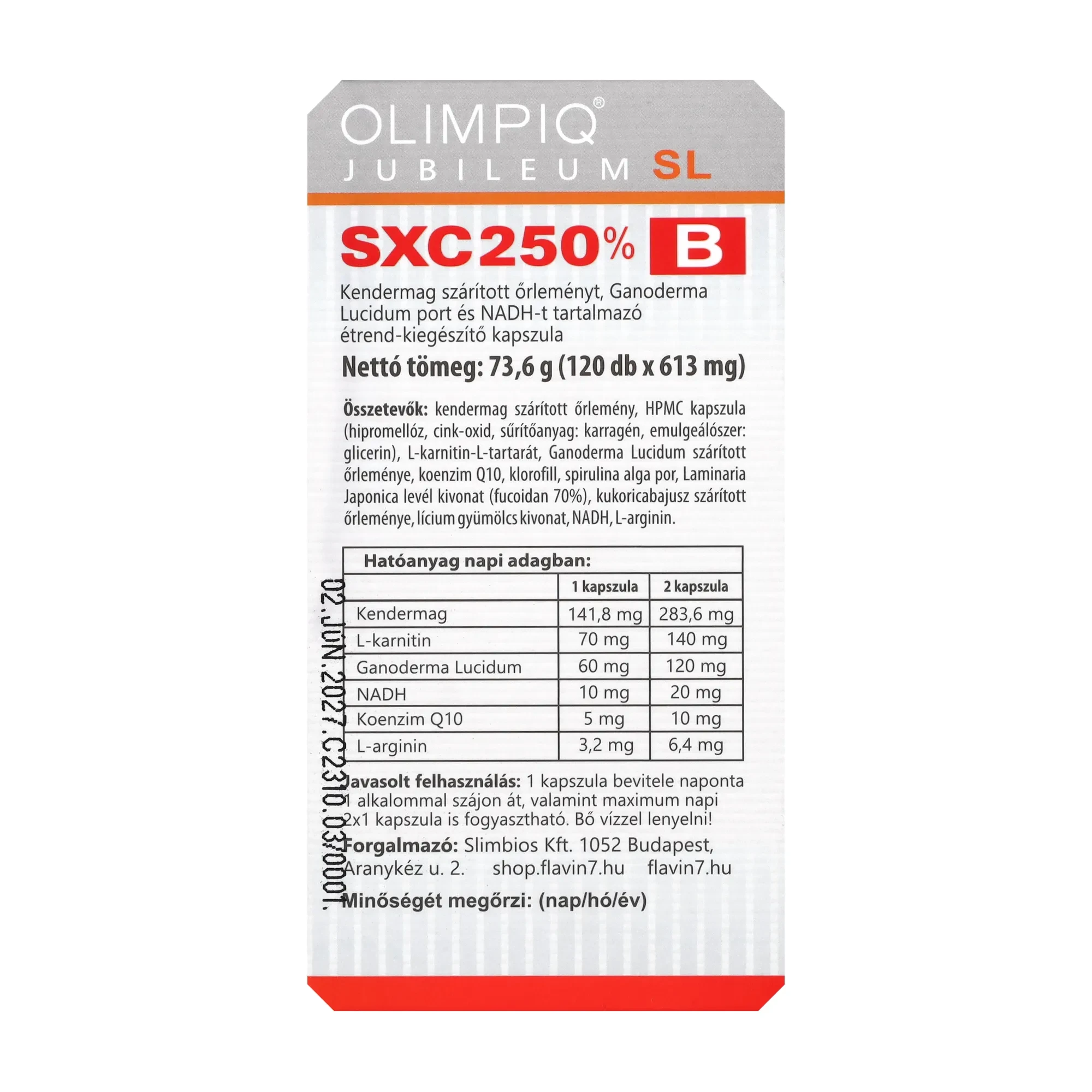 Olympiq SXC SL Jubileum 250 % A+B Étrend- kiegészítő Kapszula 2x120 db
