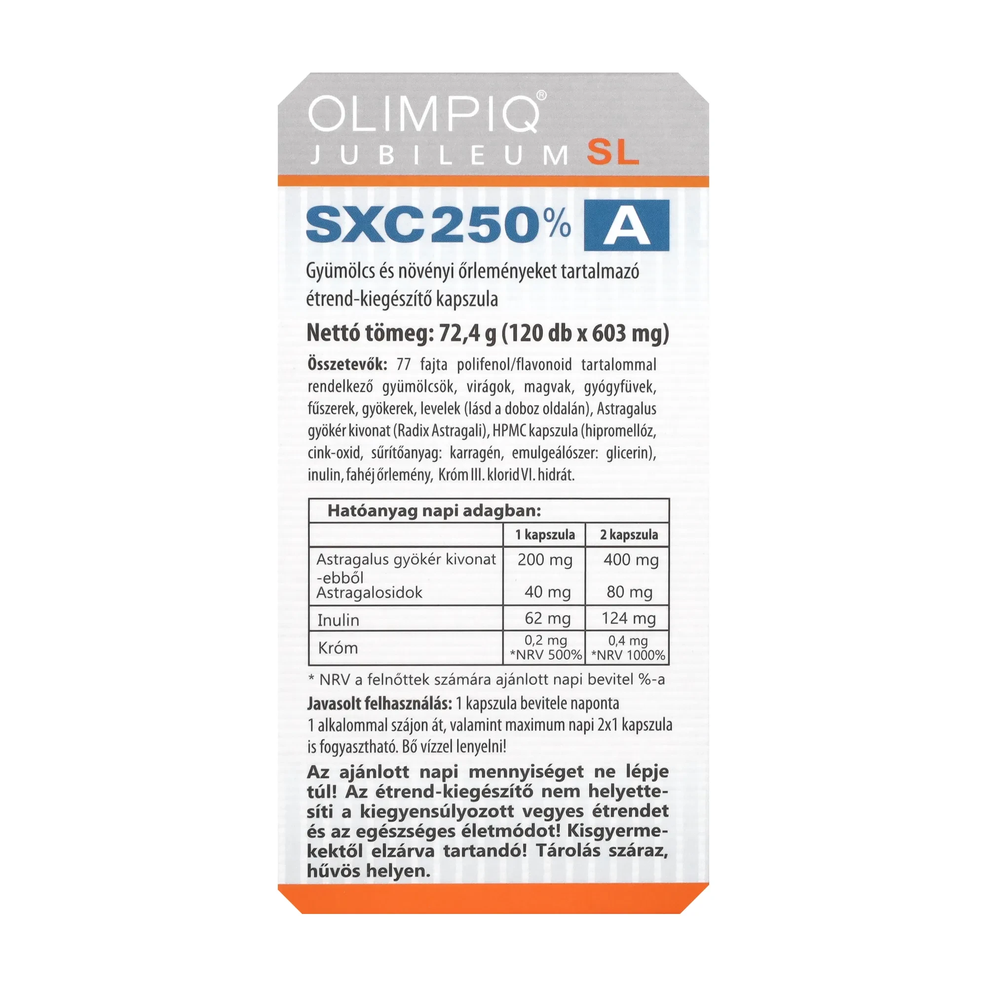 Olympiq SXC SL Jubileum 250 % A+B Étrend- kiegészítő Kapszula 2x120 db