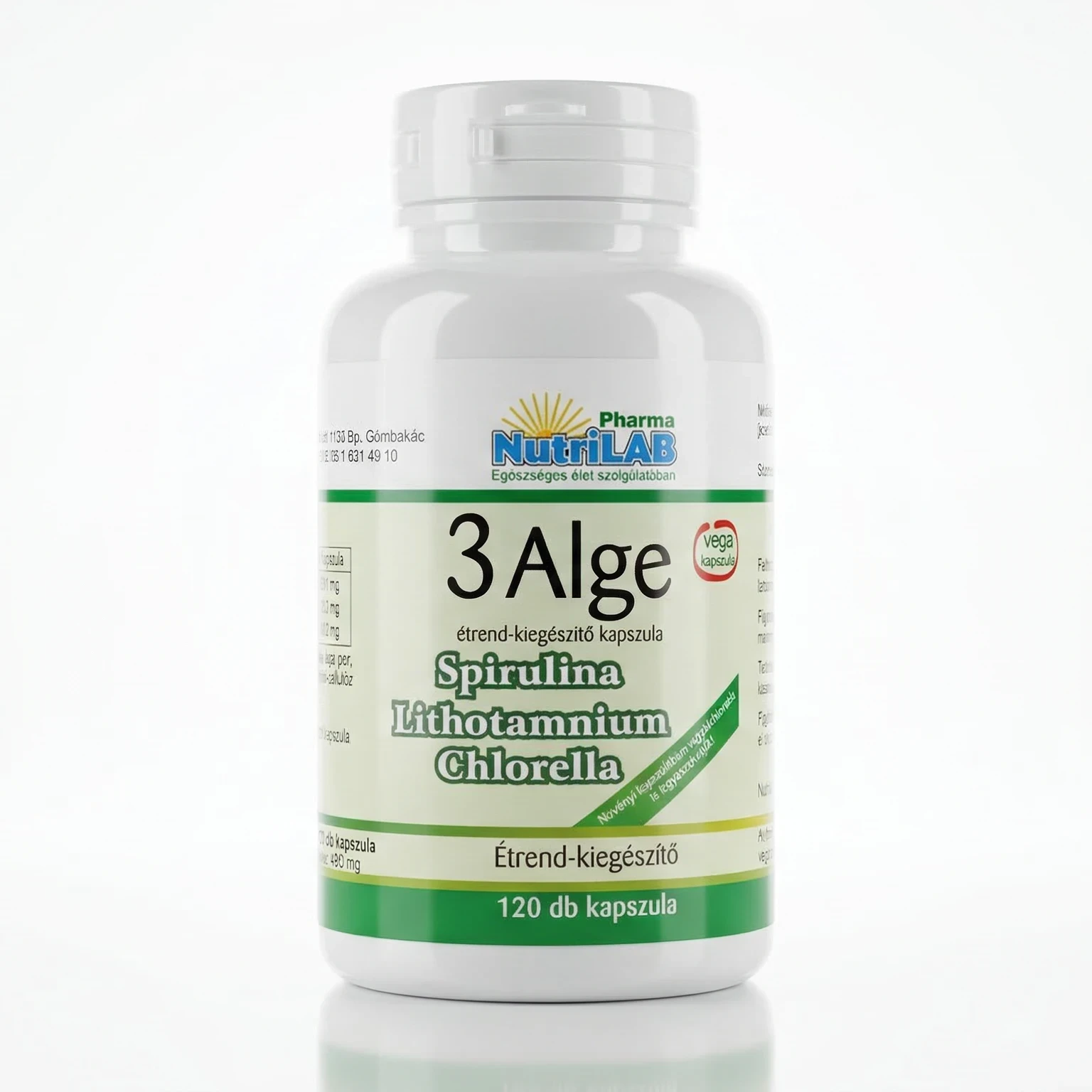 Nutrilab 3Alge kapszula Spirulina, Chlorella, Vörös alga 120db