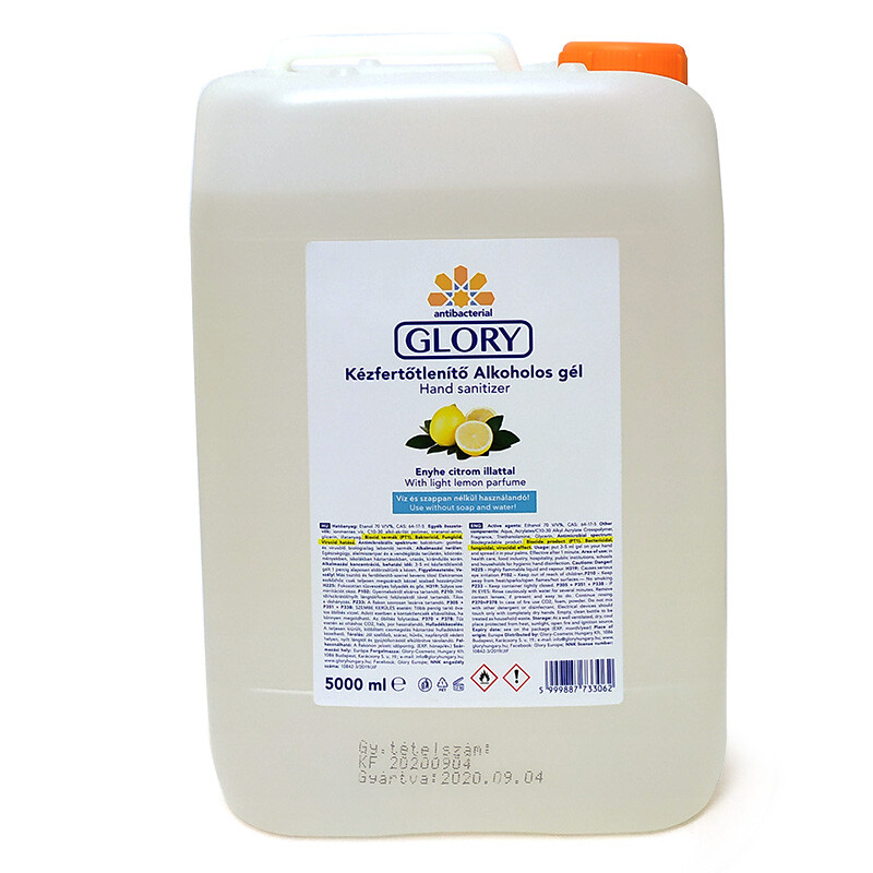 Glory kézfertőtlenítő alkoholos gél enyhe citrom illattal 5l
