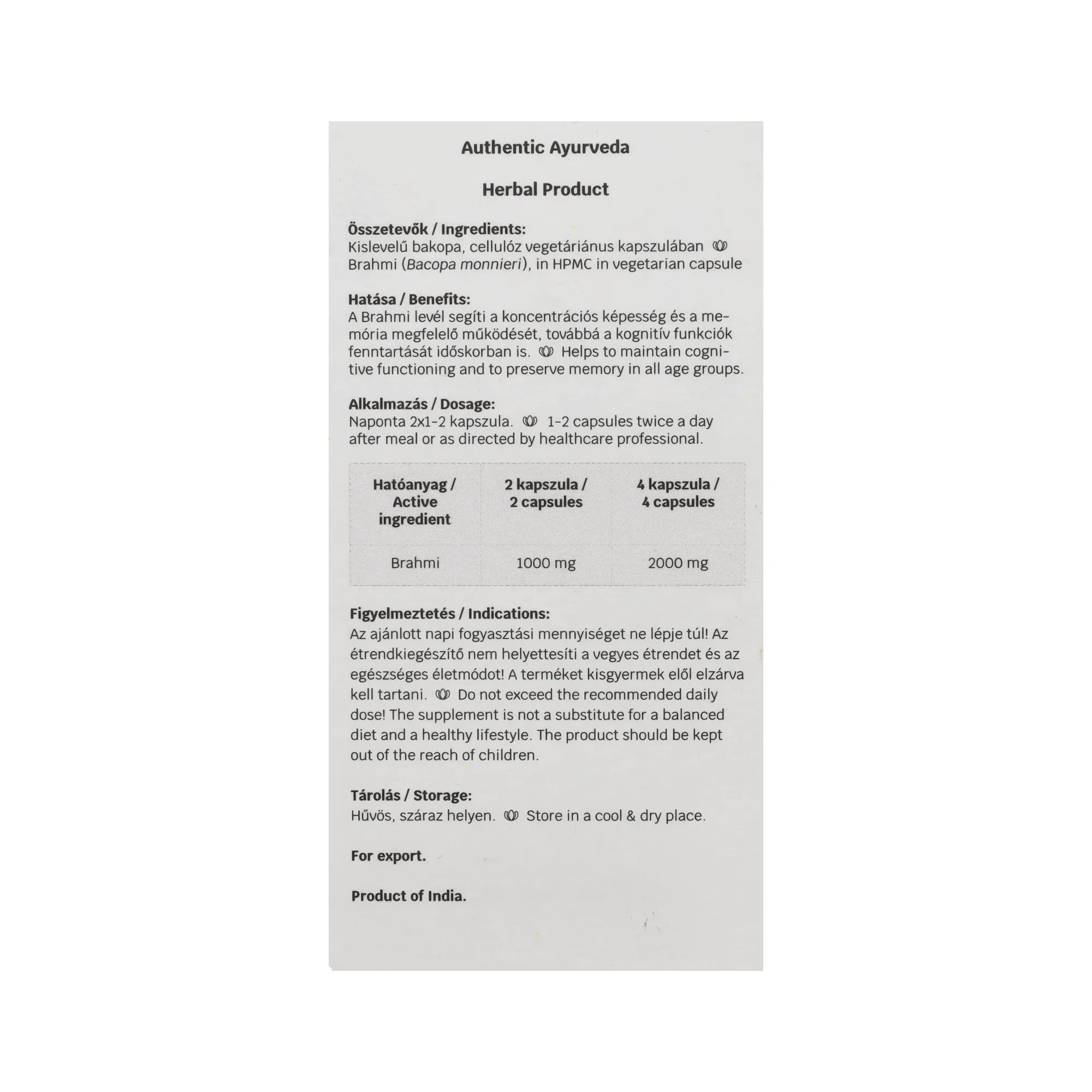 Garuda Ayurveda Brahmi vega kapszula 60db