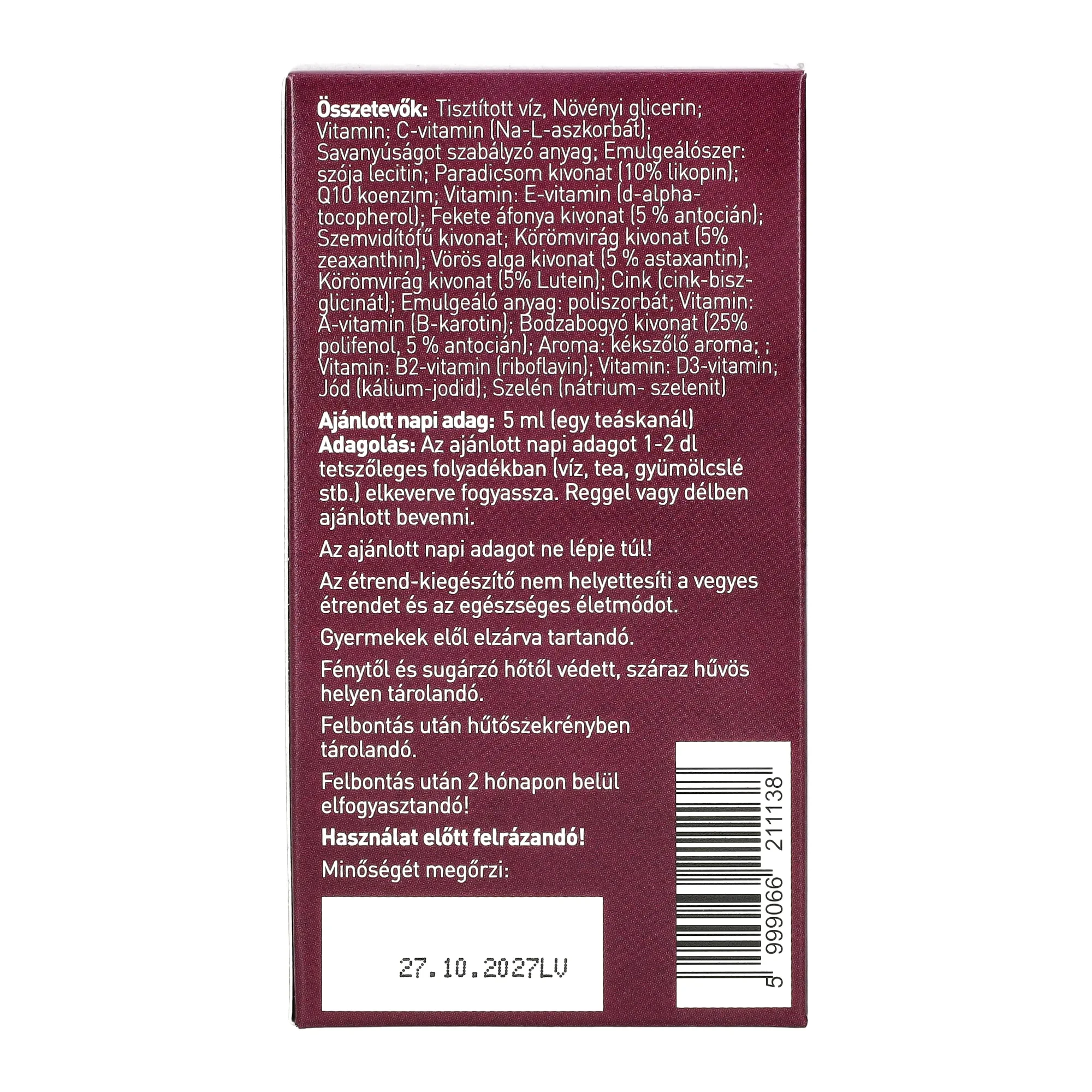 LipoCell Vision liposzómás étrend-kiegészítő 250ml 50 adag