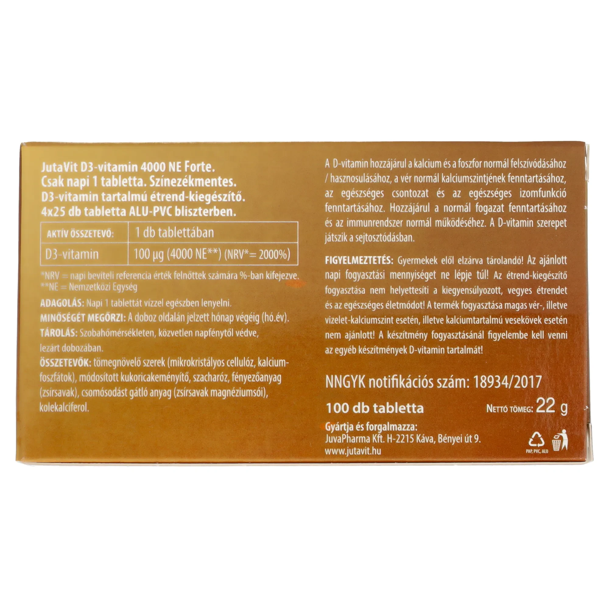 JutaVit D3 vitamin 4000NE (100µg) FORTE 100db