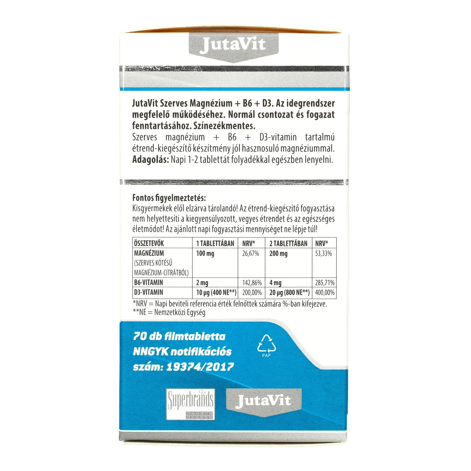 Jutavit Szerves magnézium + B6 + D3 70db