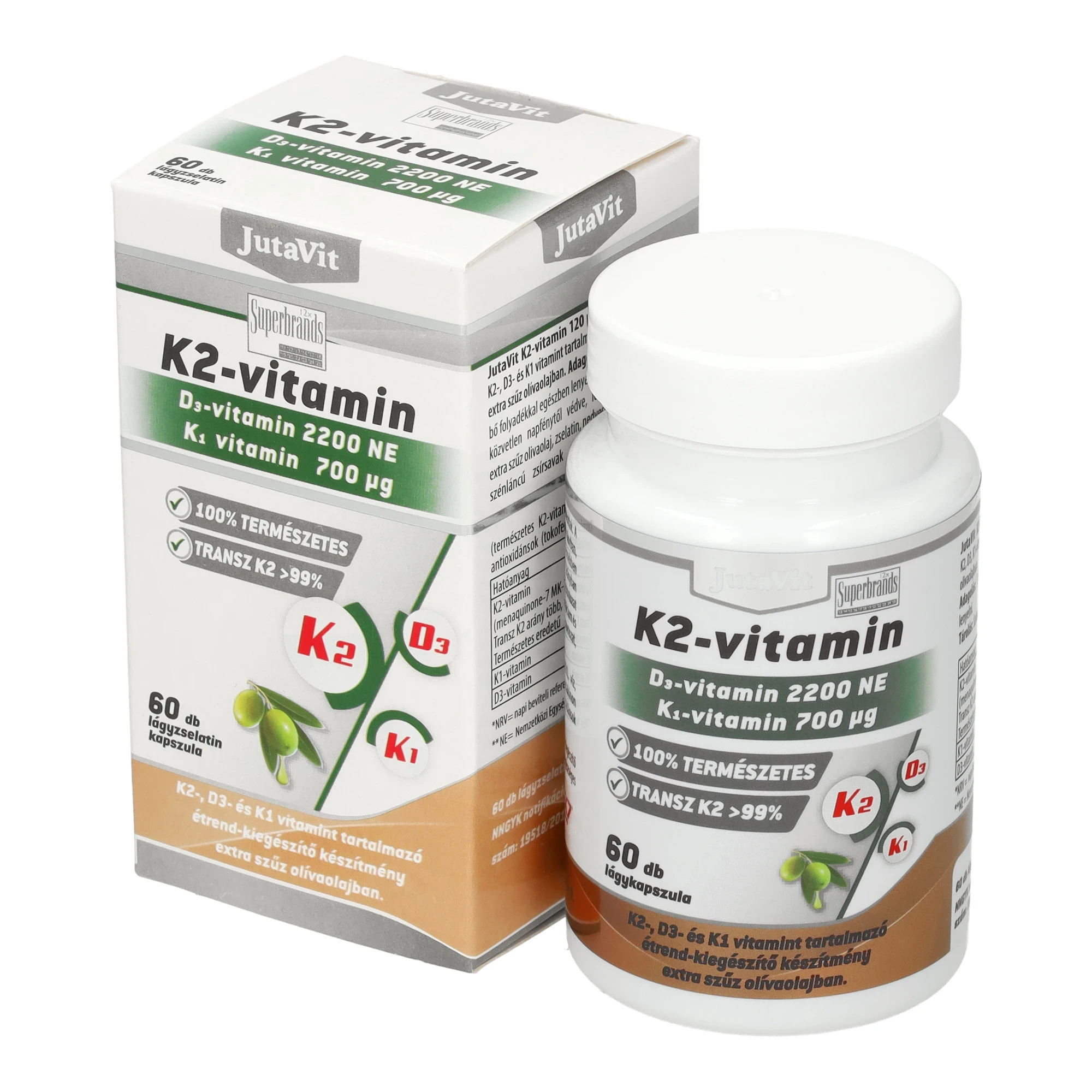 JutaVit K2 (120µg)+ D3(2200NE)+ K1(700µg) vitamin lágyzselatin kapszula 60db