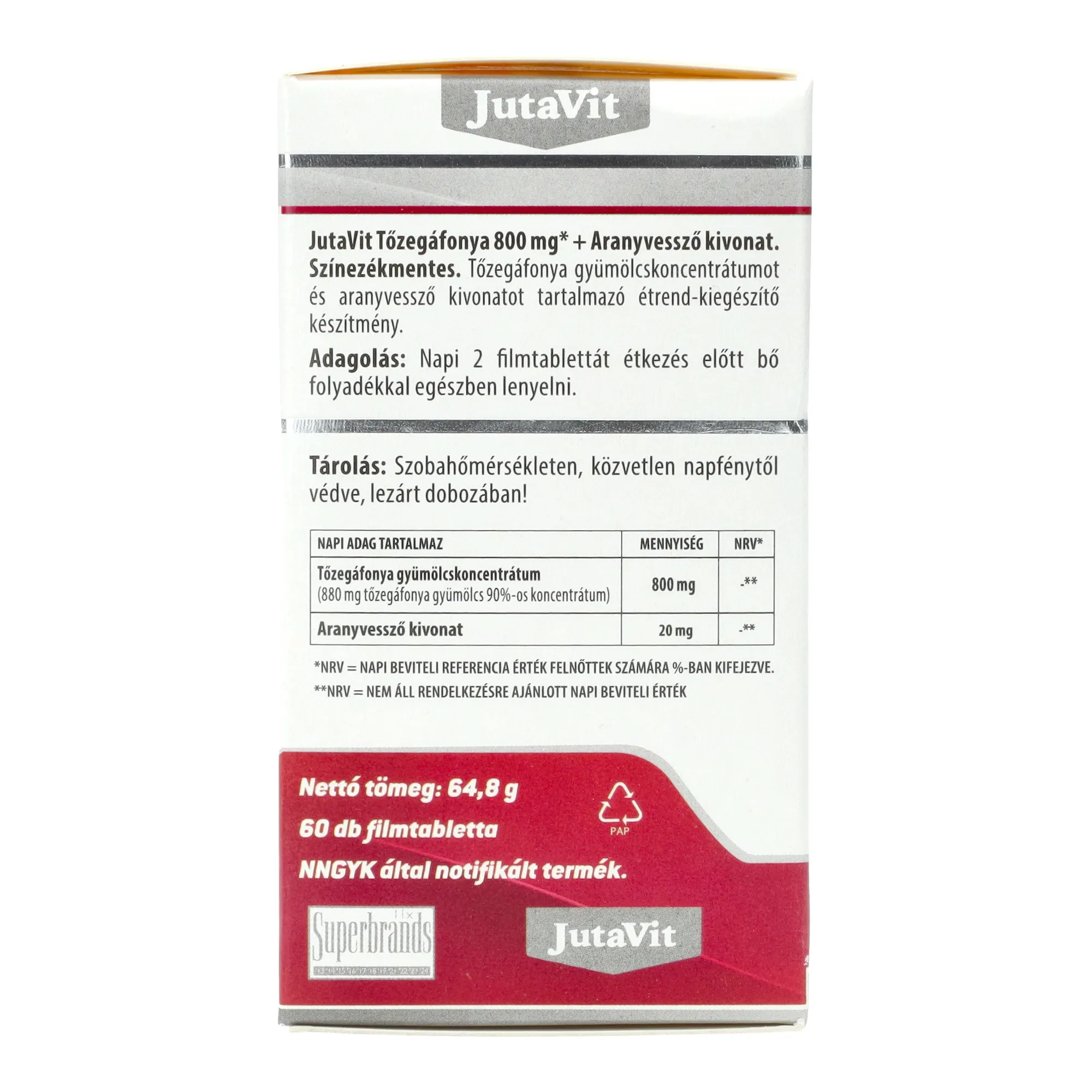 Jutavit tőzegáfonya 800mg + aranyvessző kivonat 60db