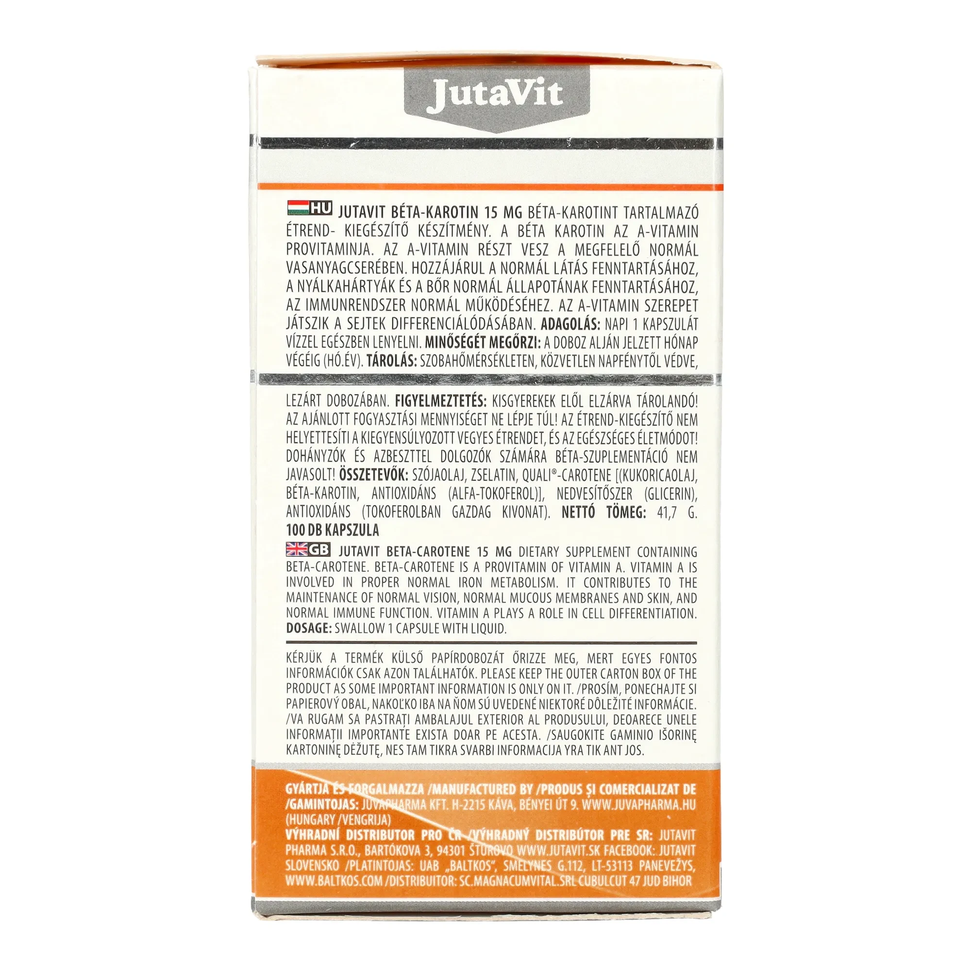 Jutavit Béta-karotin 15mg 100db