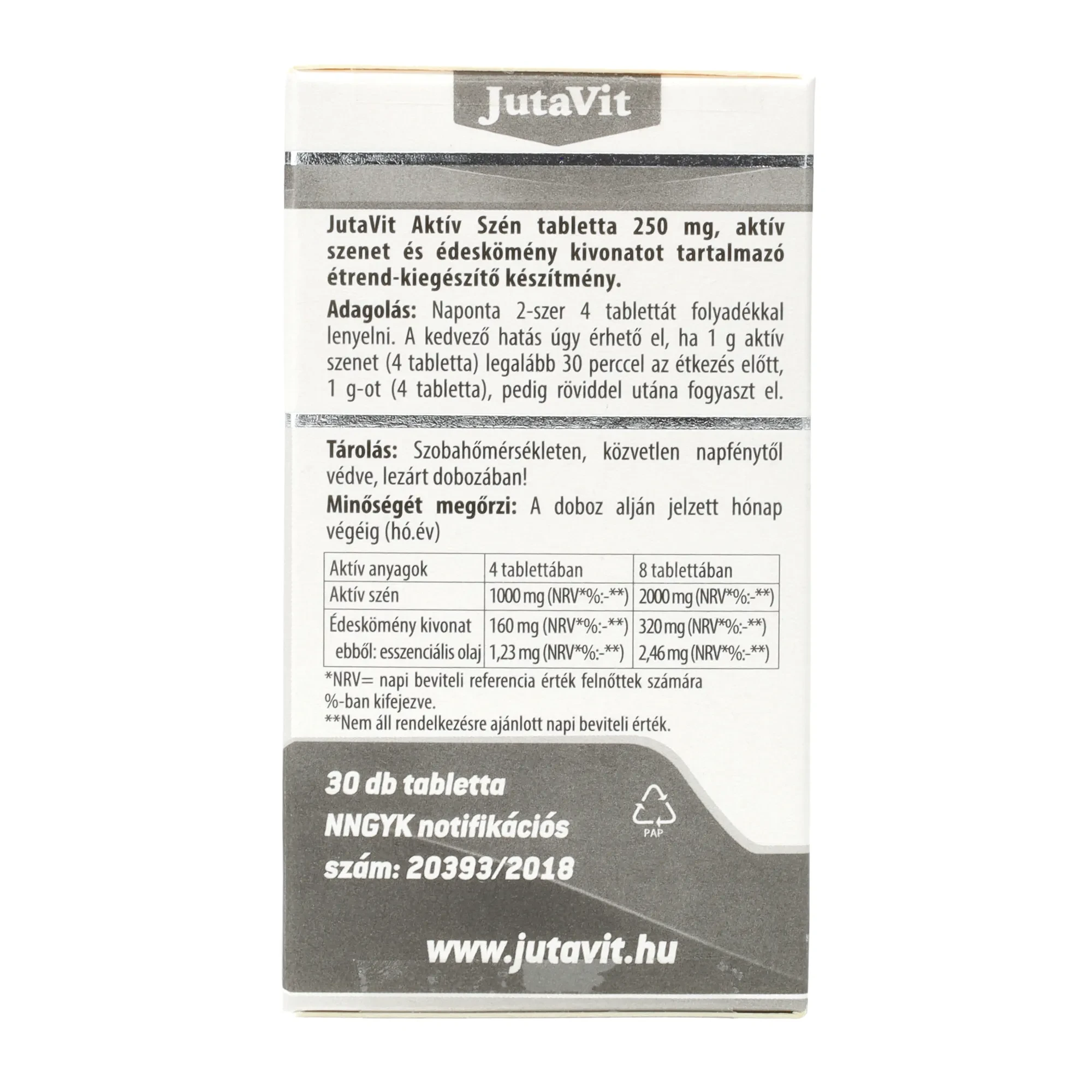 JutaVit Aktív szén tbl.30db 250 mg