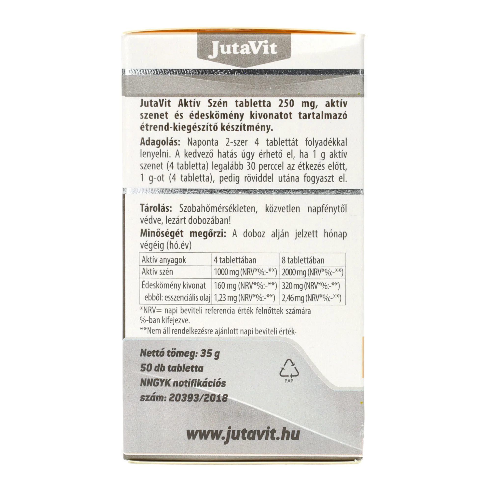 JutaVit Aktív szén tbl. 50db 250 mg