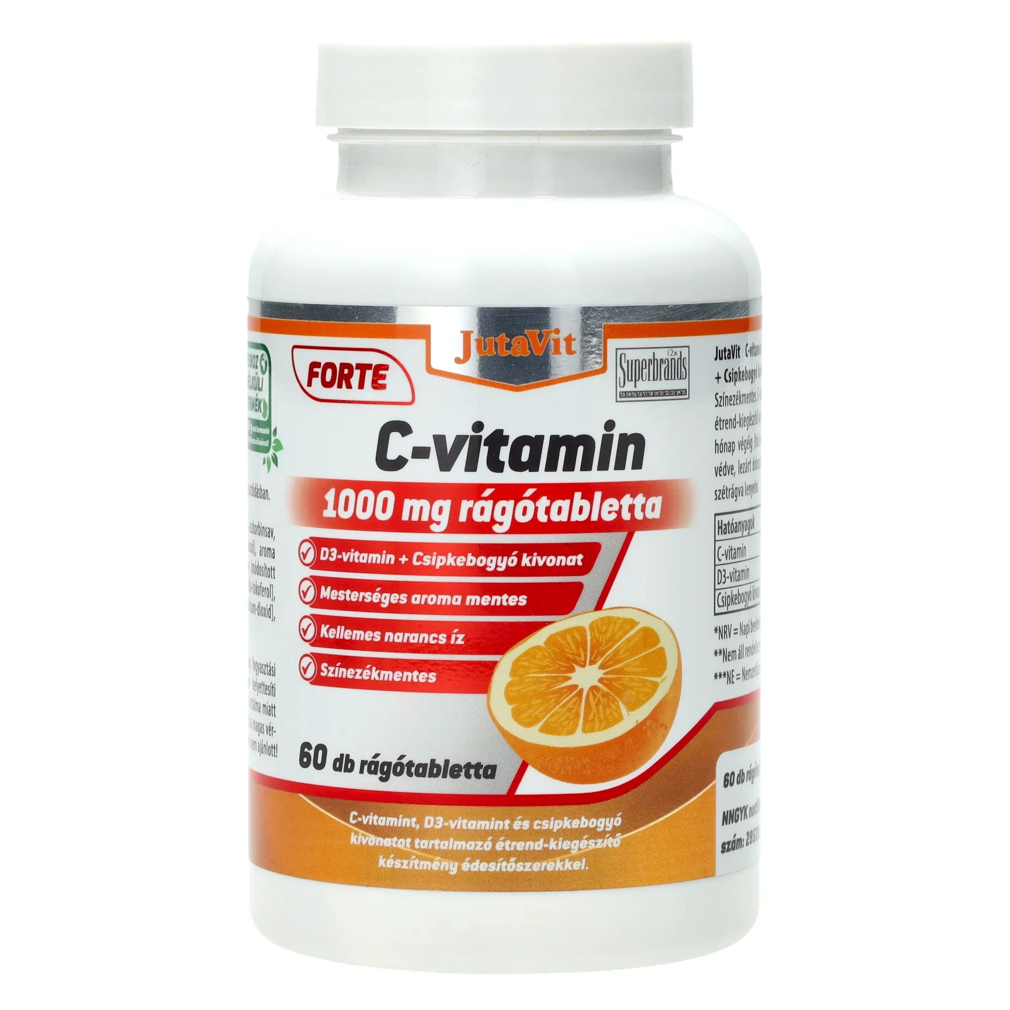 JutaVit C-vitamin 1000mg Forte rágótabletta+D3+csipkeb.kivonat 60db (narancs)