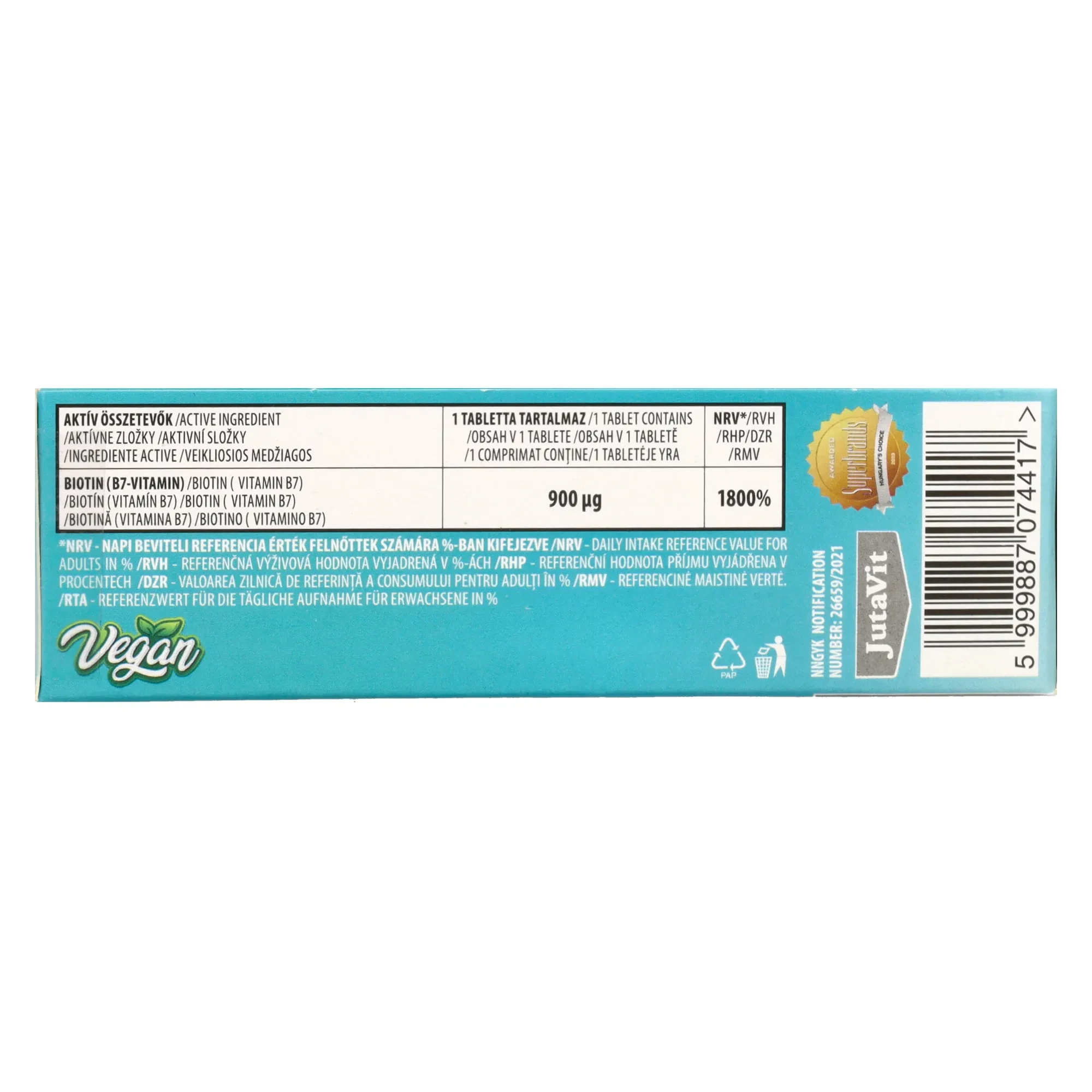 JutaVit Biotin - B7-vitamin tabletta 100db