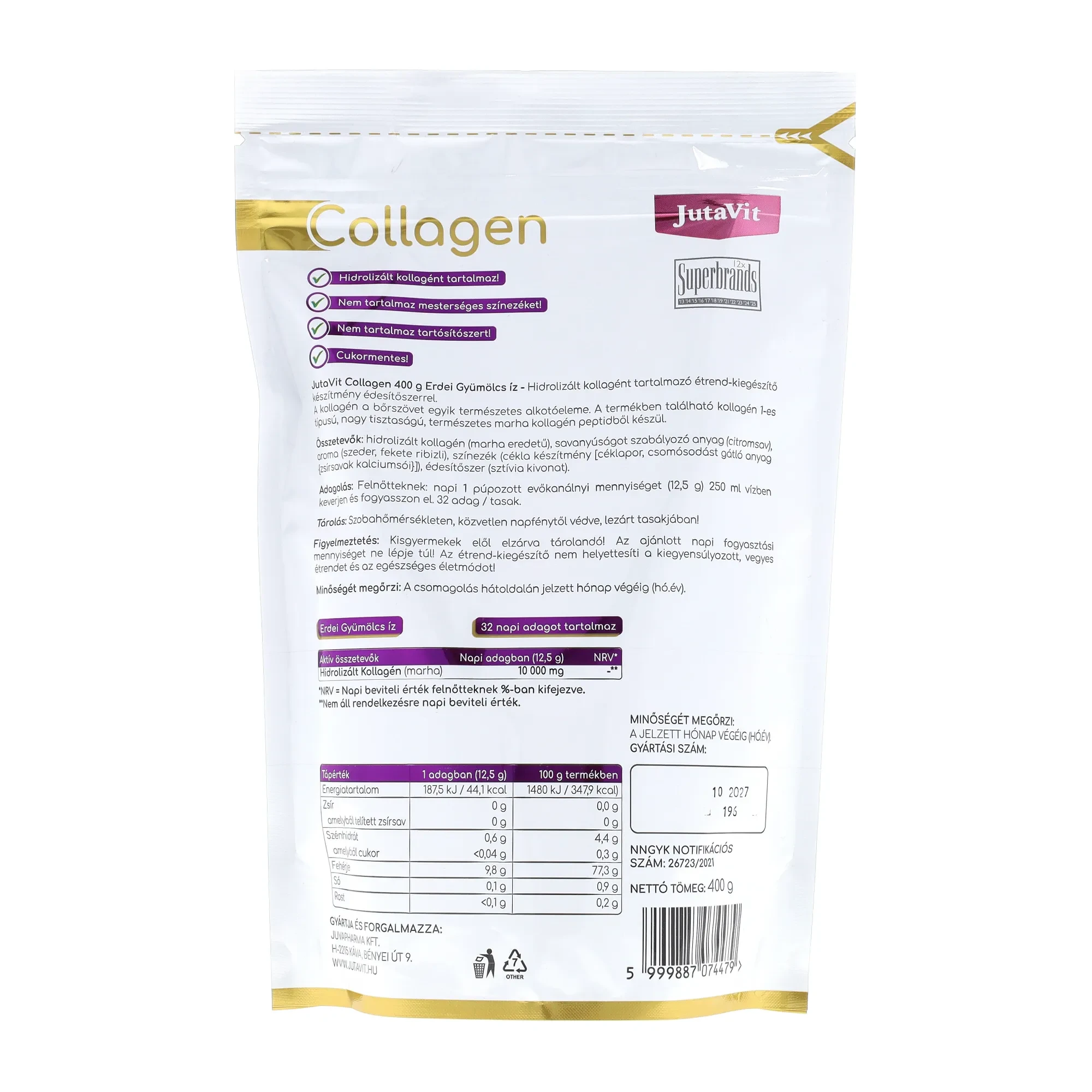 JutaVit Collagen Komplex italpor 400g Szeder és fekete ribizli ízben